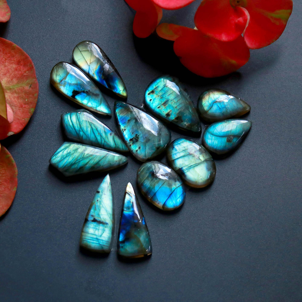 Image of 6Pairs 150Cts Natural Labradorite Gemstone Cabochon Pairs25x10 16x10mm #18538