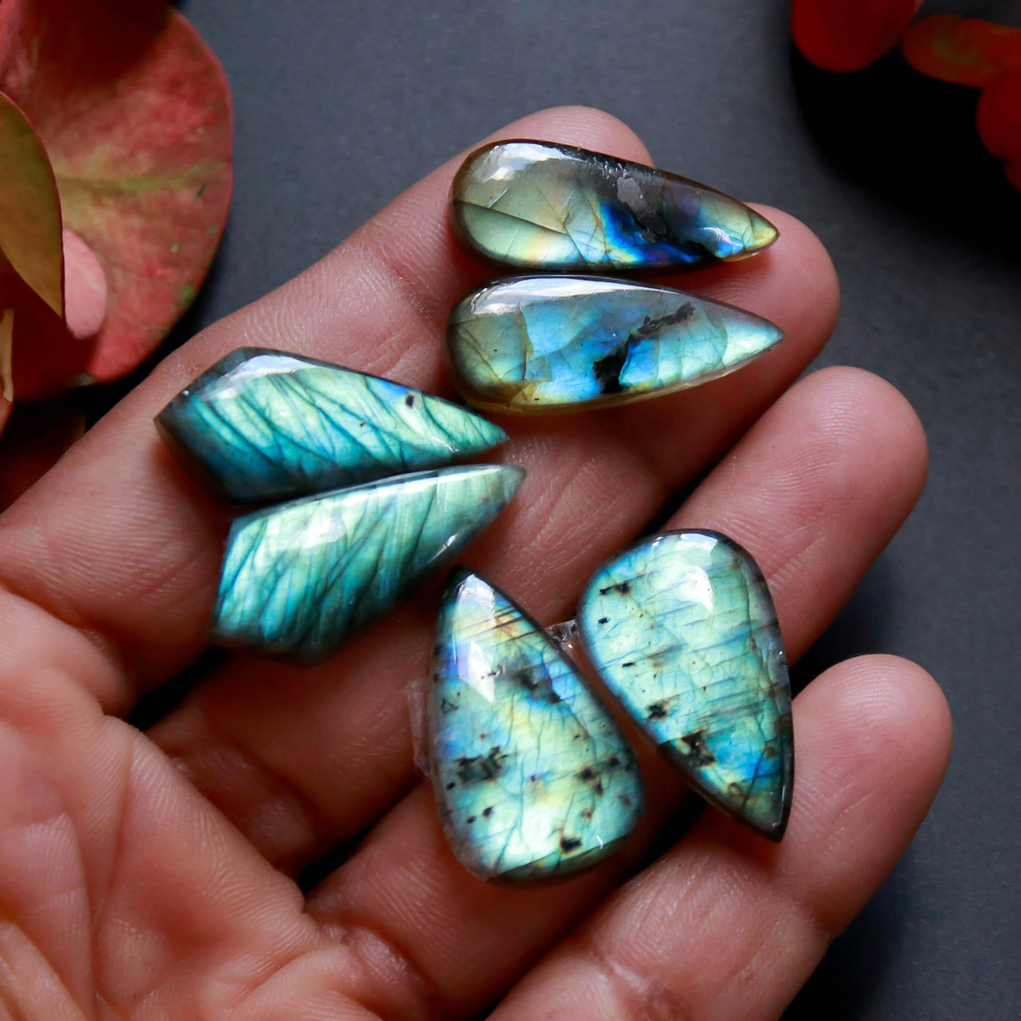 6Pairs 150Cts Natural Labradorite Gemstone Cabochon Pairs25x10 16x10mm 18538