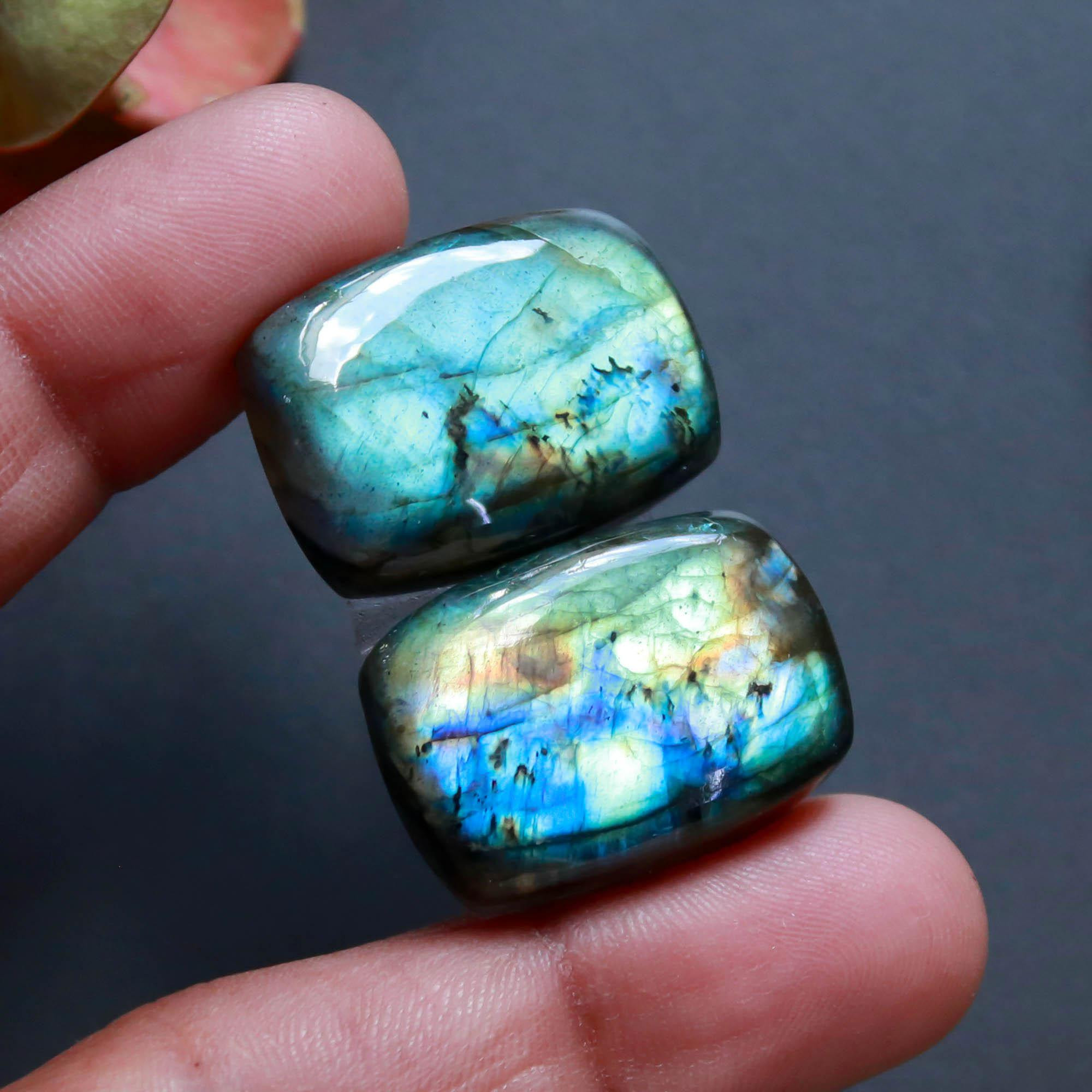 6Pairs 171Cts Natural Labradorite Gemstone Cabochon Pairs30x11 25x10mm 18539