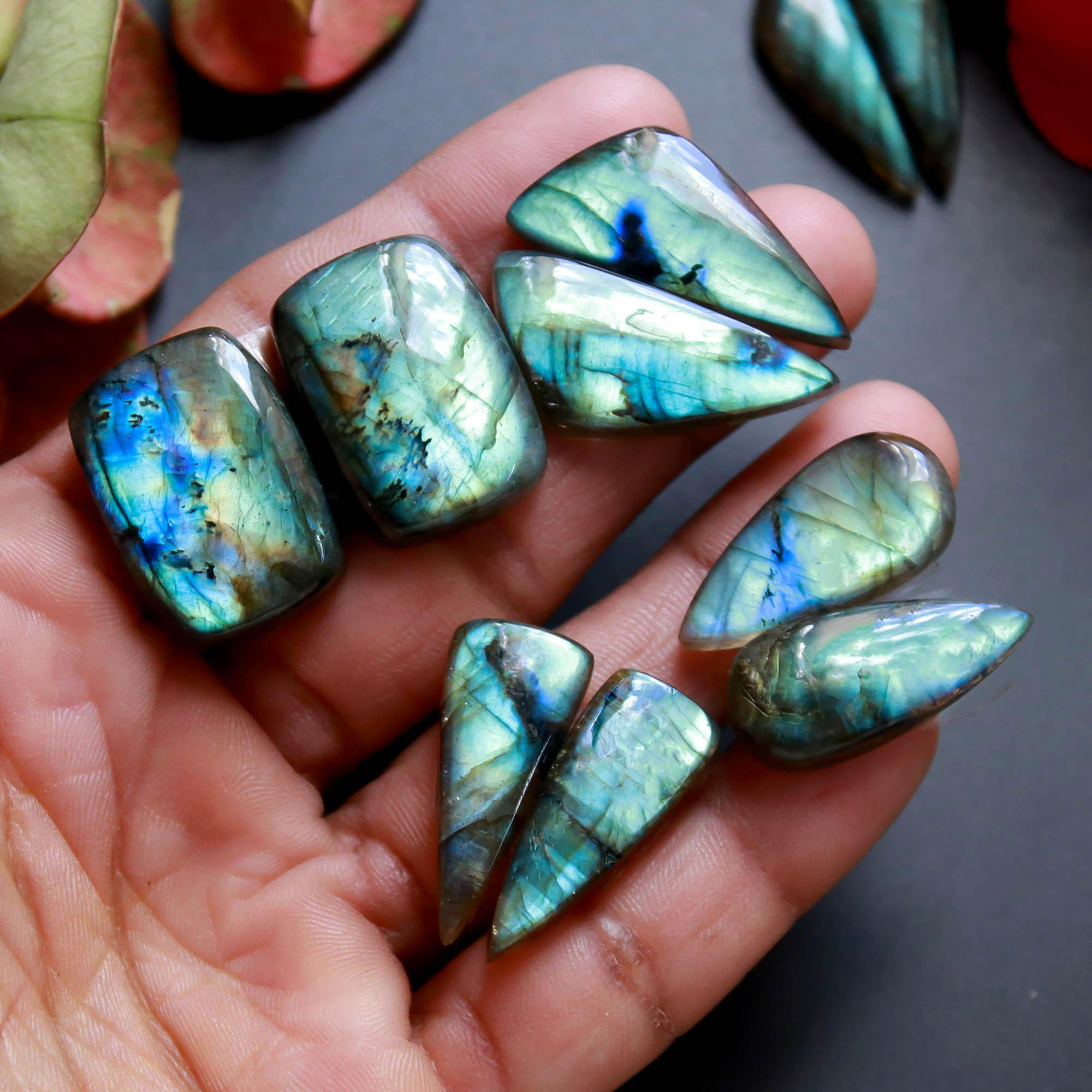 6Pairs 171Cts Natural Labradorite Gemstone Cabochon Pairs30x11 25x10mm 18539