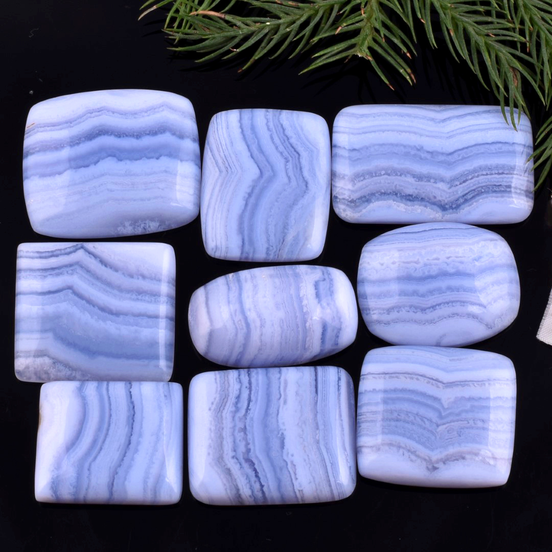 9Pcs 293CTS Natural Blue Lace Agate Mix Shape Loose Gemstone Wholesale Lot Size 31x20 22x18mm