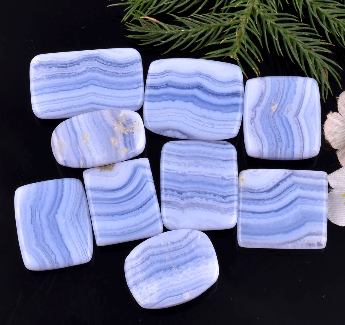 9Pcs 293CTS Natural Blue Lace Agate Mix Shape Loose Gemstone Wholesale Lot Size 31x20 22x18mm