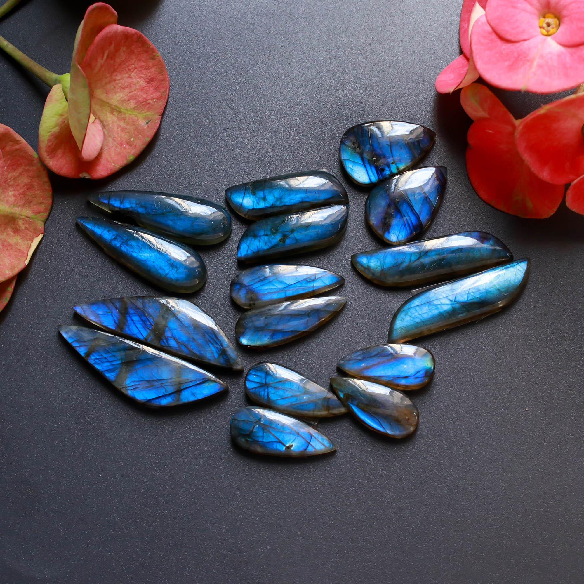 8Pairs 199Cts Natural Labradorite Gemstone Cabochon Pairs Lot 40x10 20x8mm 18540