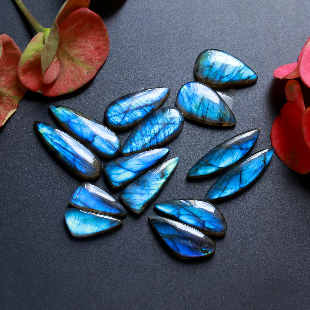 Image of 7Pairs 159Cts Natural Labradorite Gemstone Cabochon Pairs Lot 30x8 20x8mm #18541
