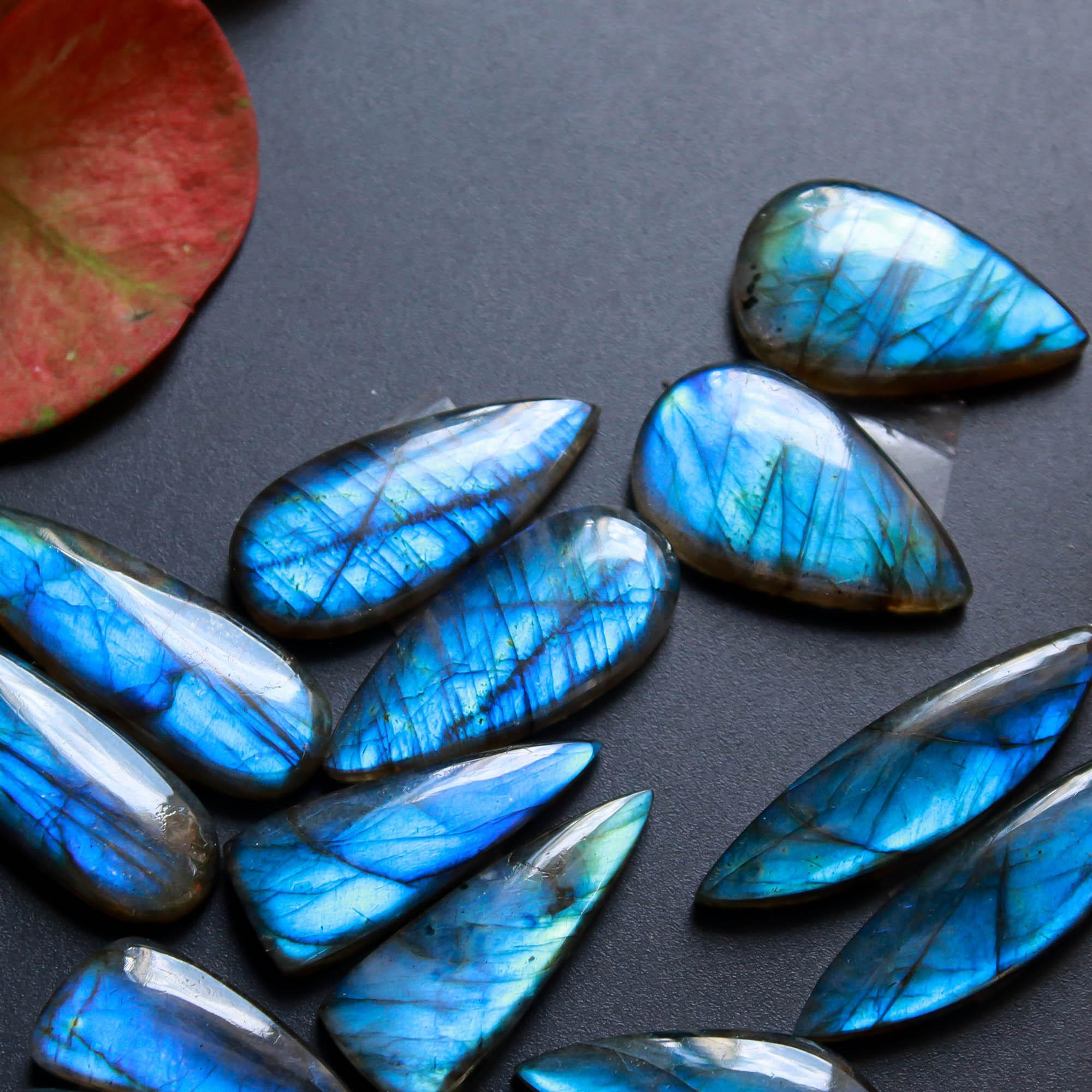 7Pairs 159Cts Natural Labradorite Gemstone Cabochon Pairs Lot 30x8 20x8mm 18541