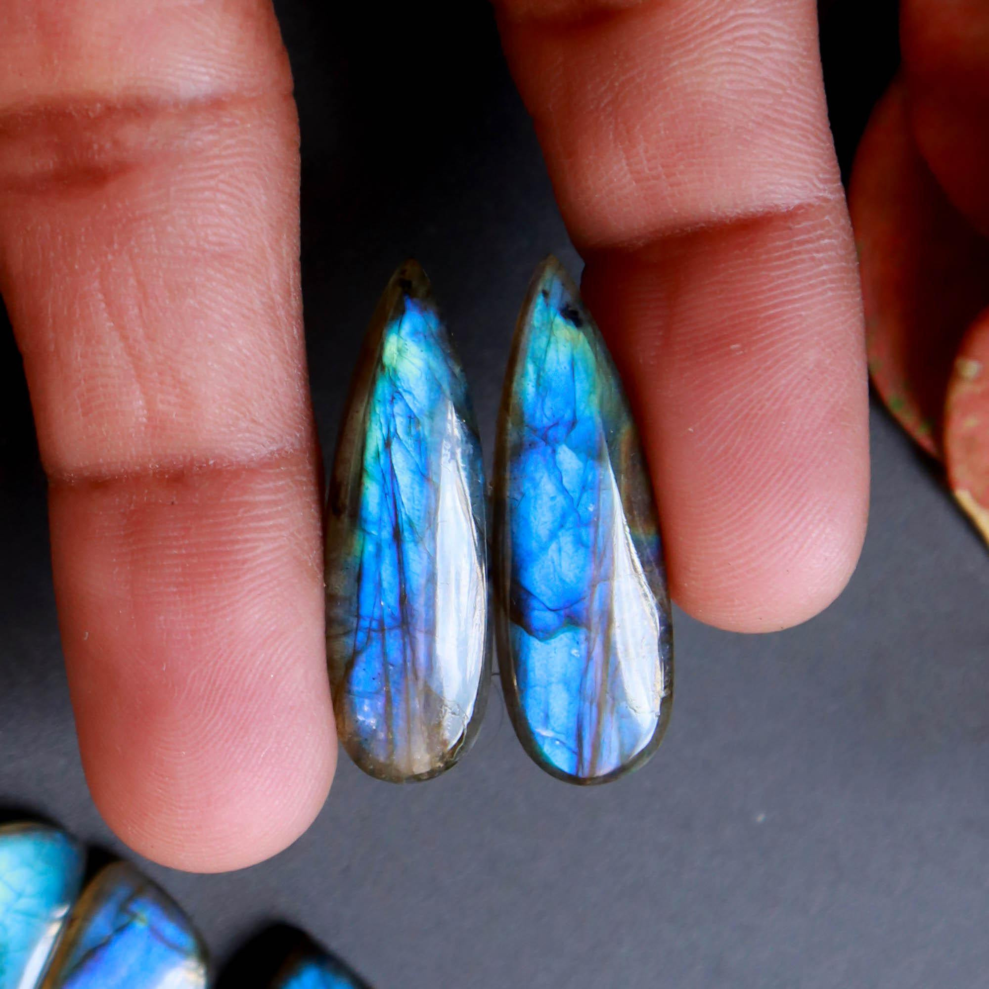 7Pairs 159Cts Natural Labradorite Gemstone Cabochon Pairs Lot 30x8 20x8mm 18541