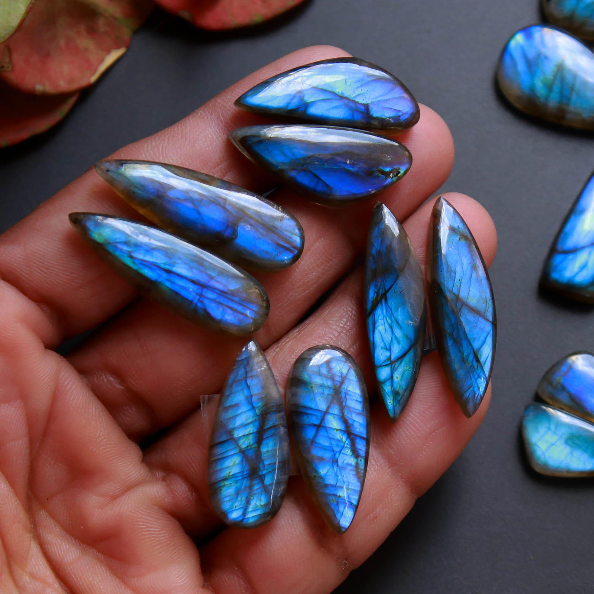 7Pairs 159Cts Natural Labradorite Gemstone Cabochon Pairs Lot 30x8 20x8mm 18541