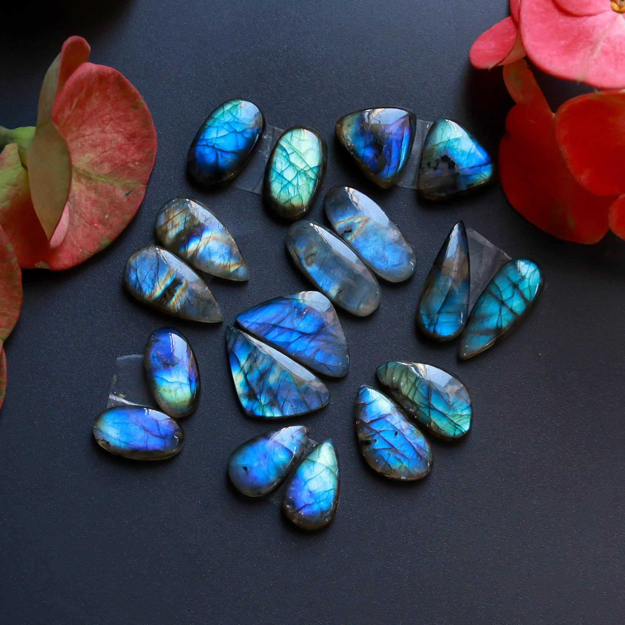 9Pairs 113Cts Natural Labradorite Gemstone Cabochon Pairs Lot 20x10 14x6mm 18543