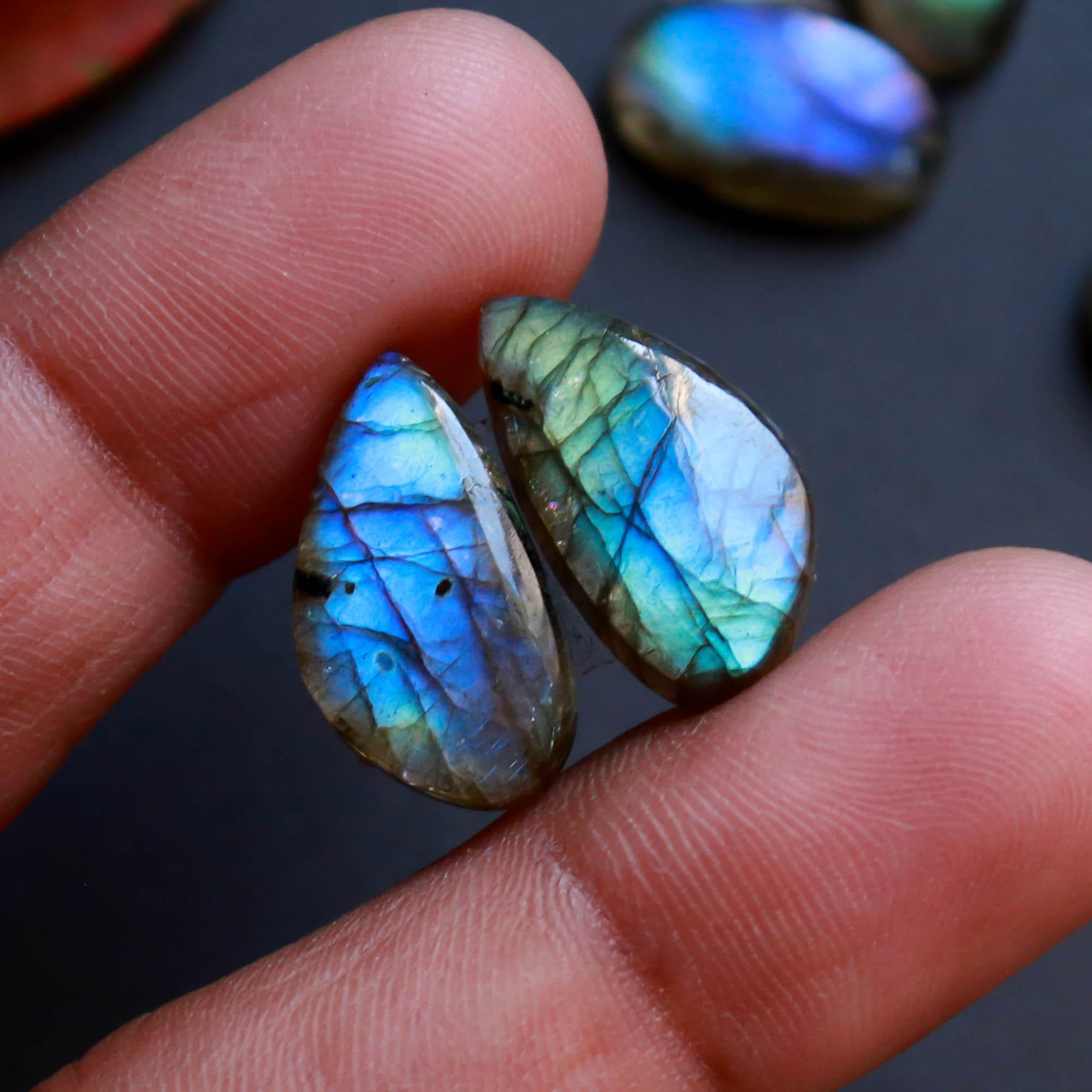 9Pairs 113Cts Natural Labradorite Gemstone Cabochon Pairs Lot 20x10 14x6mm 18543