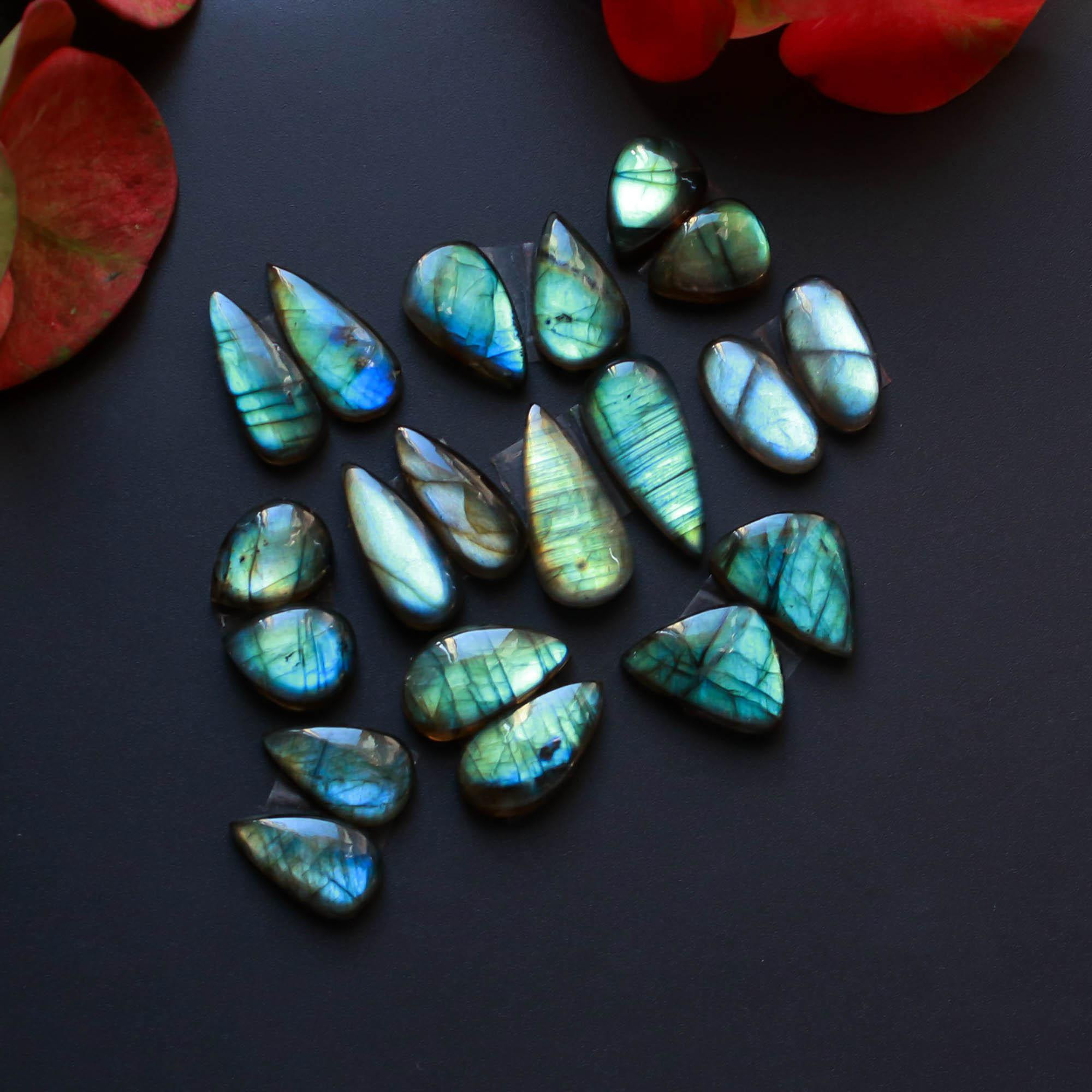 10Pairs 115Cts Natural Labradorite Gemstone Cabochon Pairs Lot 20x8 10x8mm 18544