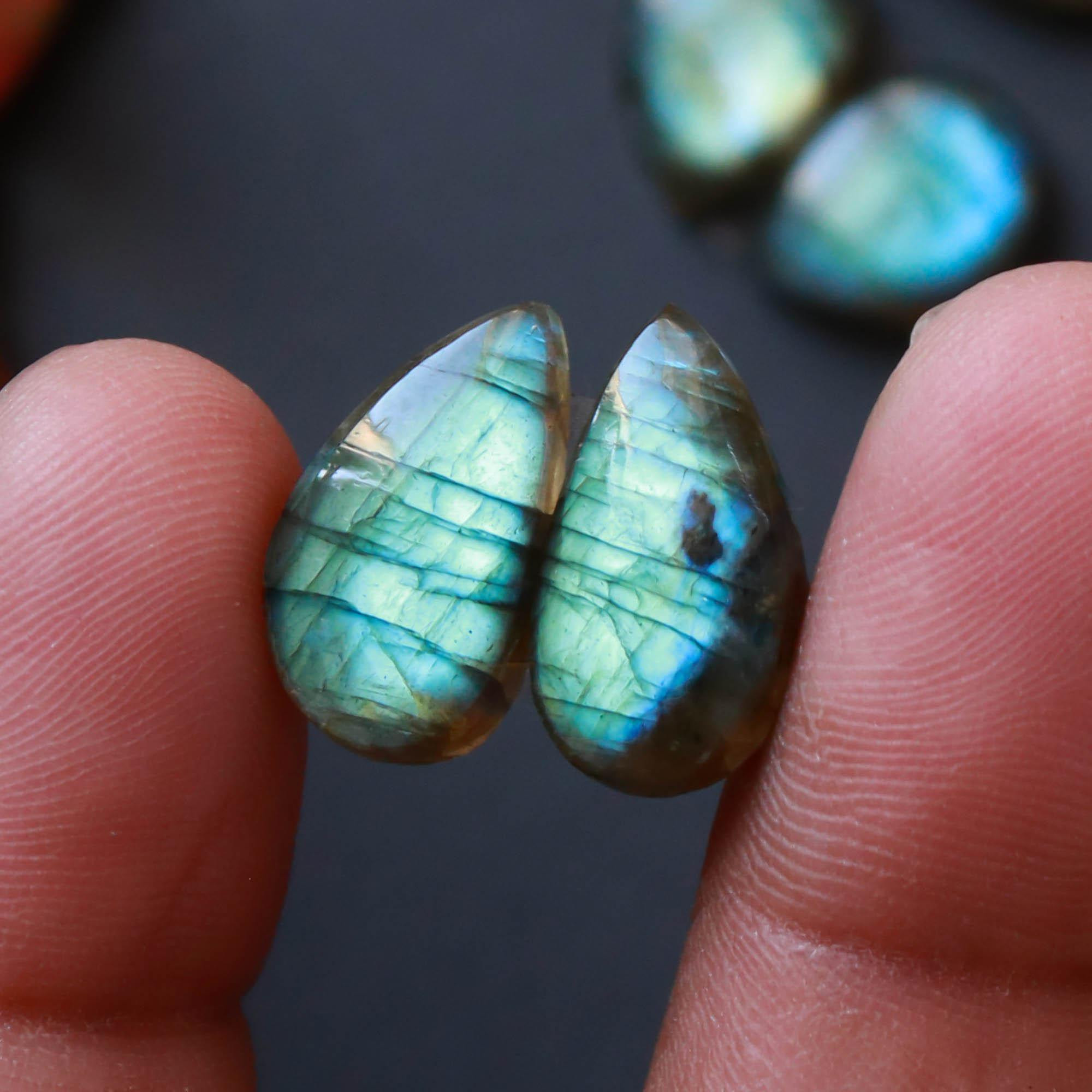 10Pairs 115Cts Natural Labradorite Gemstone Cabochon Pairs Lot 20x8 10x8mm 18544