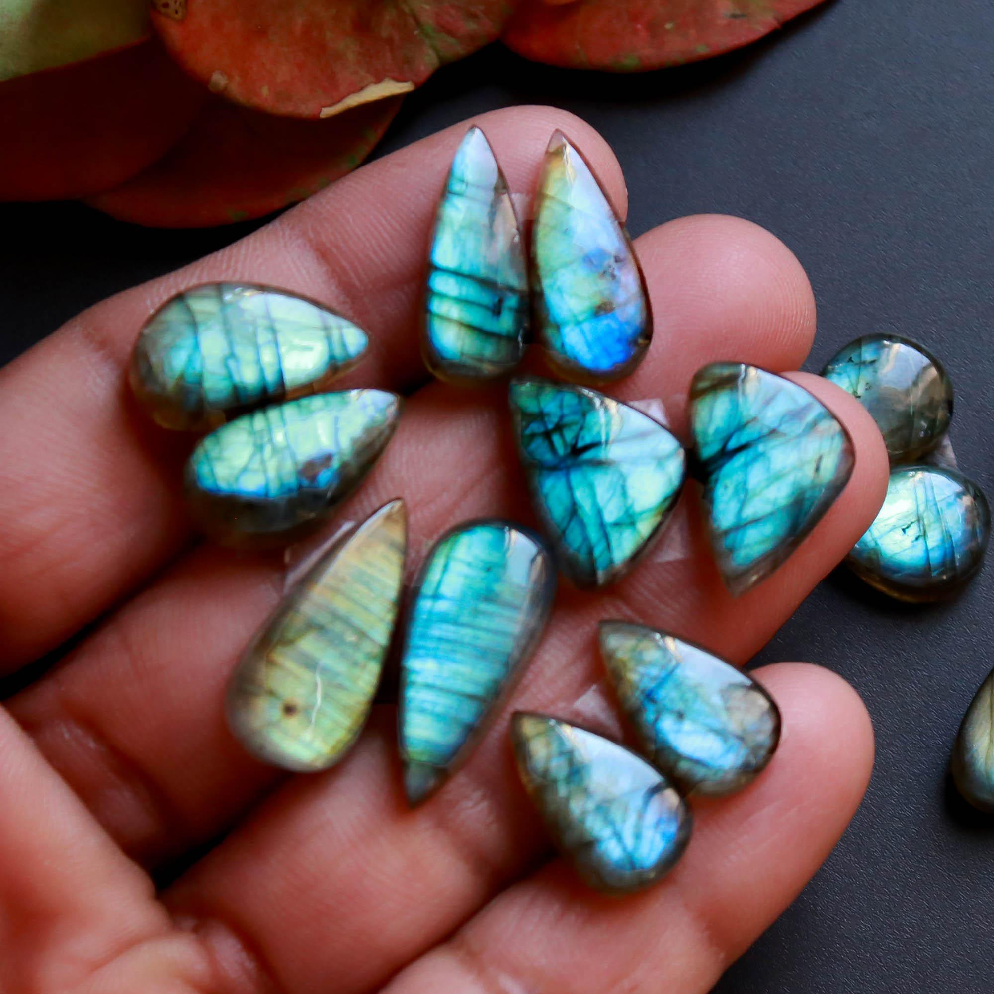 10Pairs 115Cts Natural Labradorite Gemstone Cabochon Pairs Lot 20x8 10x8mm 18544