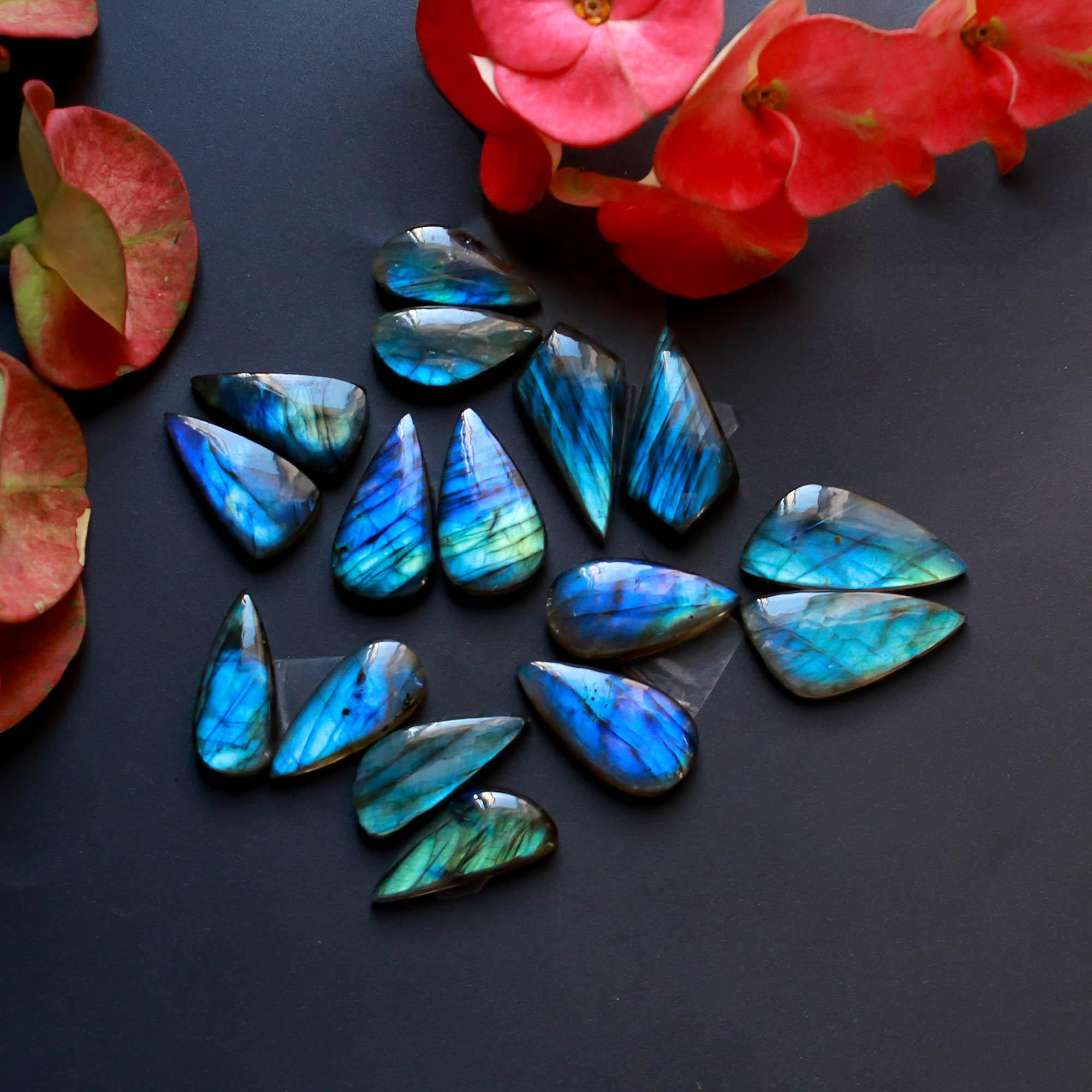 8Pairs 199Cts Natural Labradorite Gemstone Cabochon Pairs29x11 20x10mm 18545