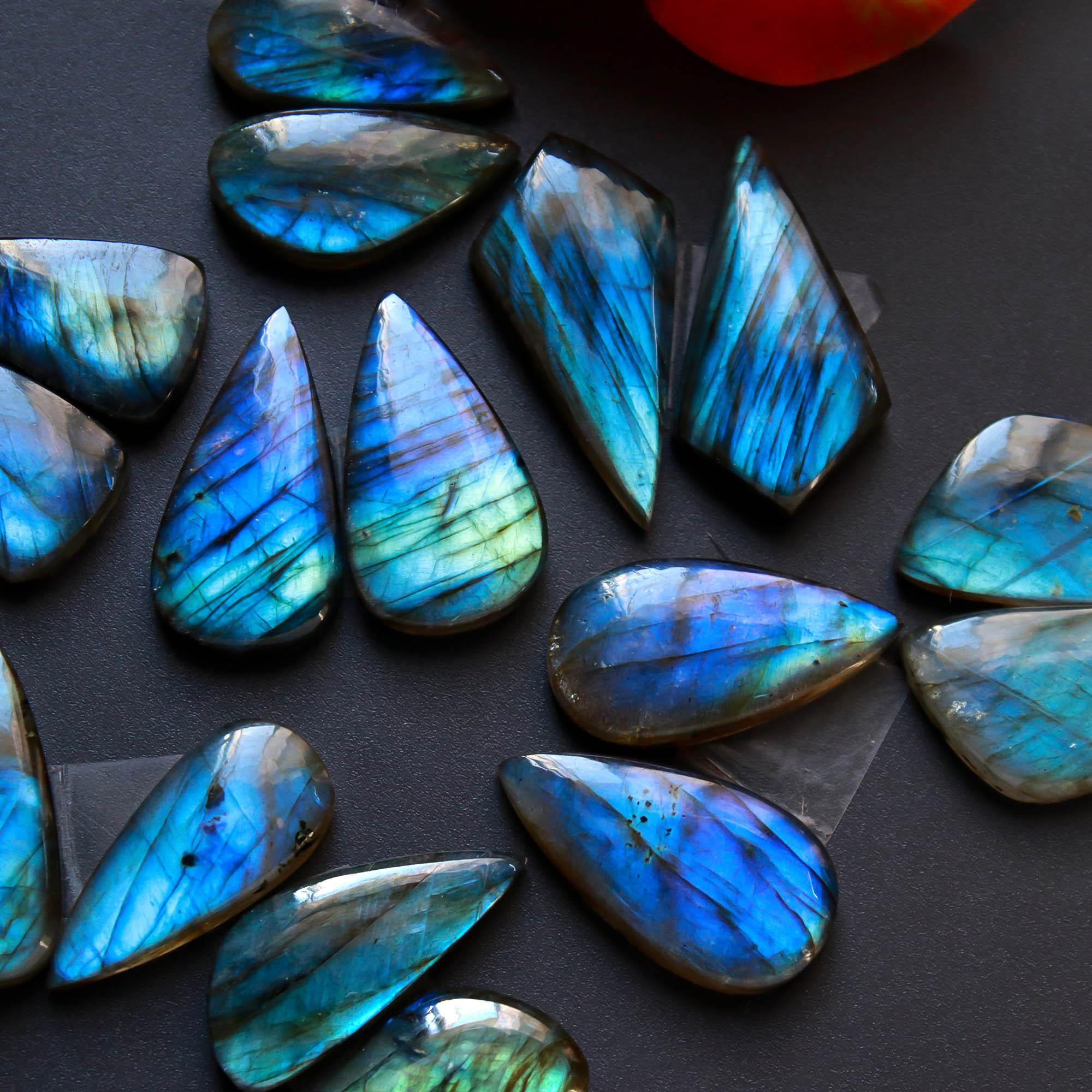 8Pairs 199Cts Natural Labradorite Gemstone Cabochon Pairs29x11 20x10mm 18545