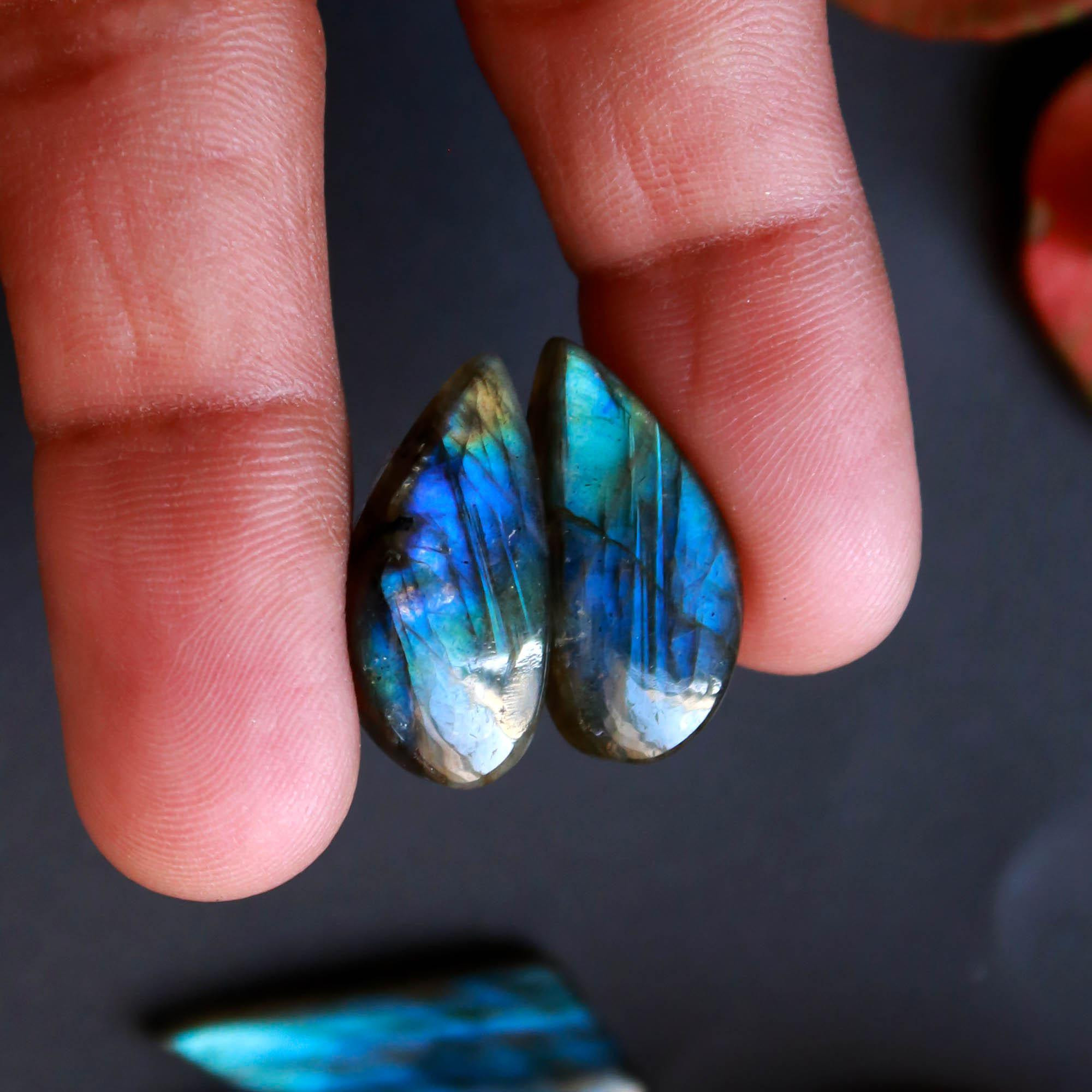 8Pairs 199Cts Natural Labradorite Gemstone Cabochon Pairs29x11 20x10mm 18545