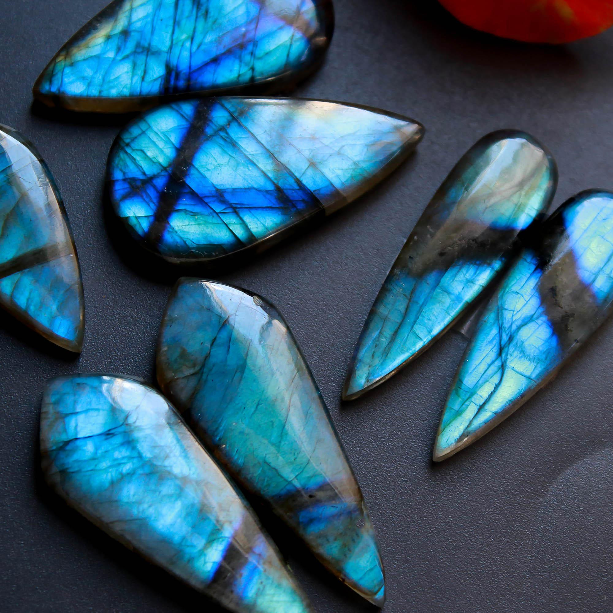 4Pairs 146Cts Natural Labradorite Gemstone Cabochon Pairs35x12 25x11mm 18546