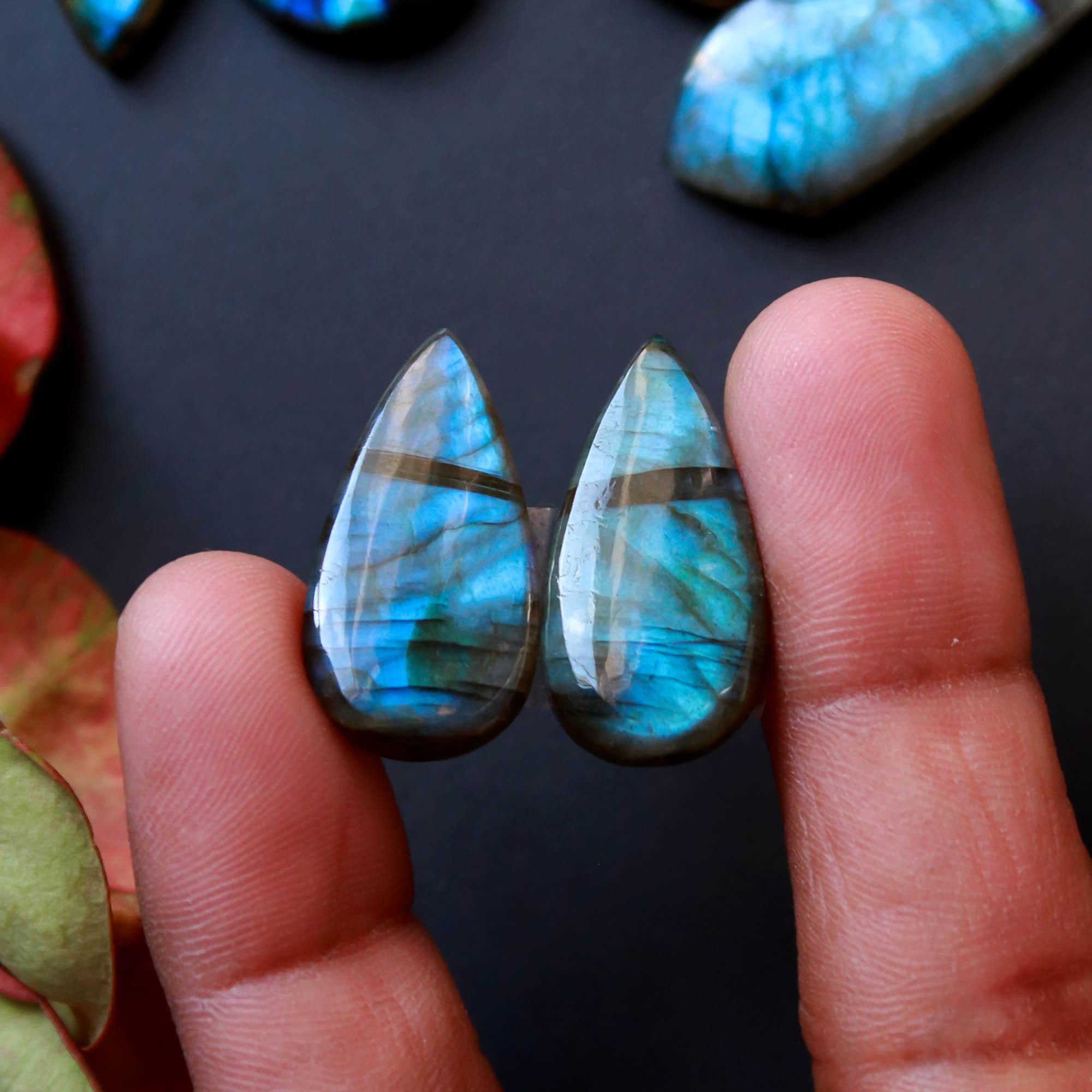 4Pairs 146Cts Natural Labradorite Gemstone Cabochon Pairs35x12 25x11mm 18546