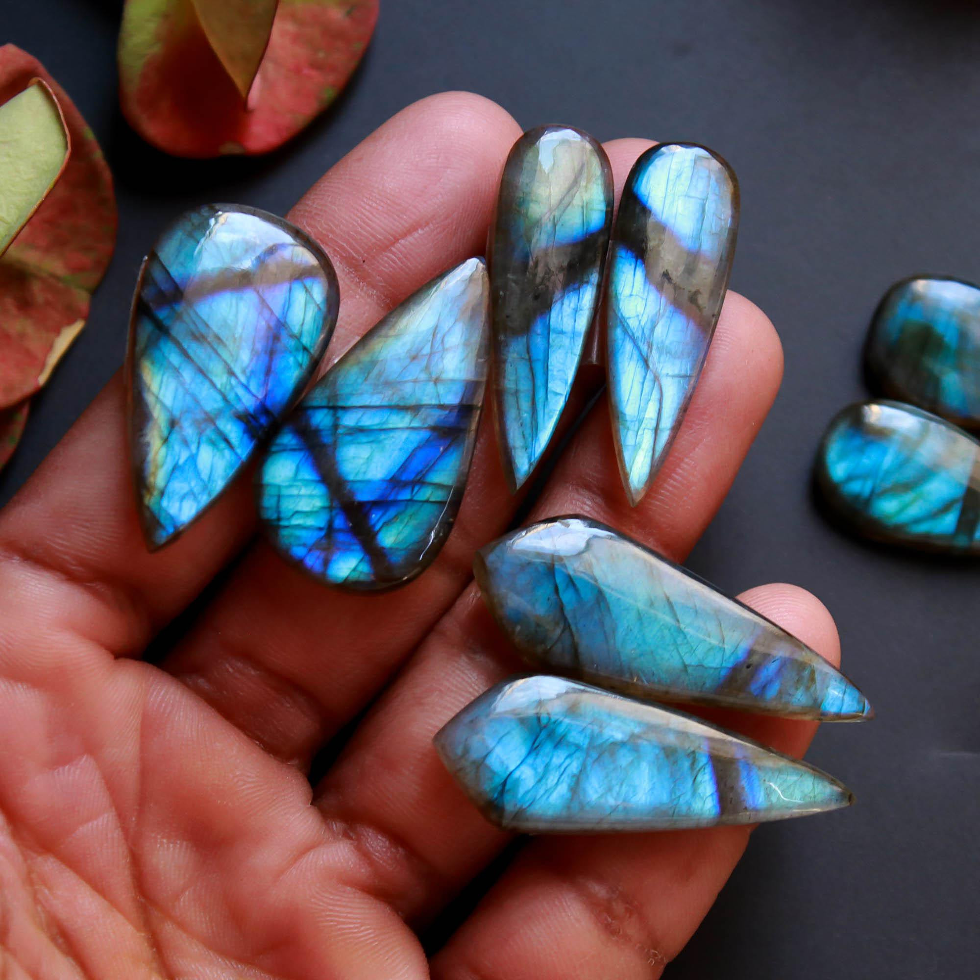 4Pairs 146Cts Natural Labradorite Gemstone Cabochon Pairs35x12 25x11mm 18546