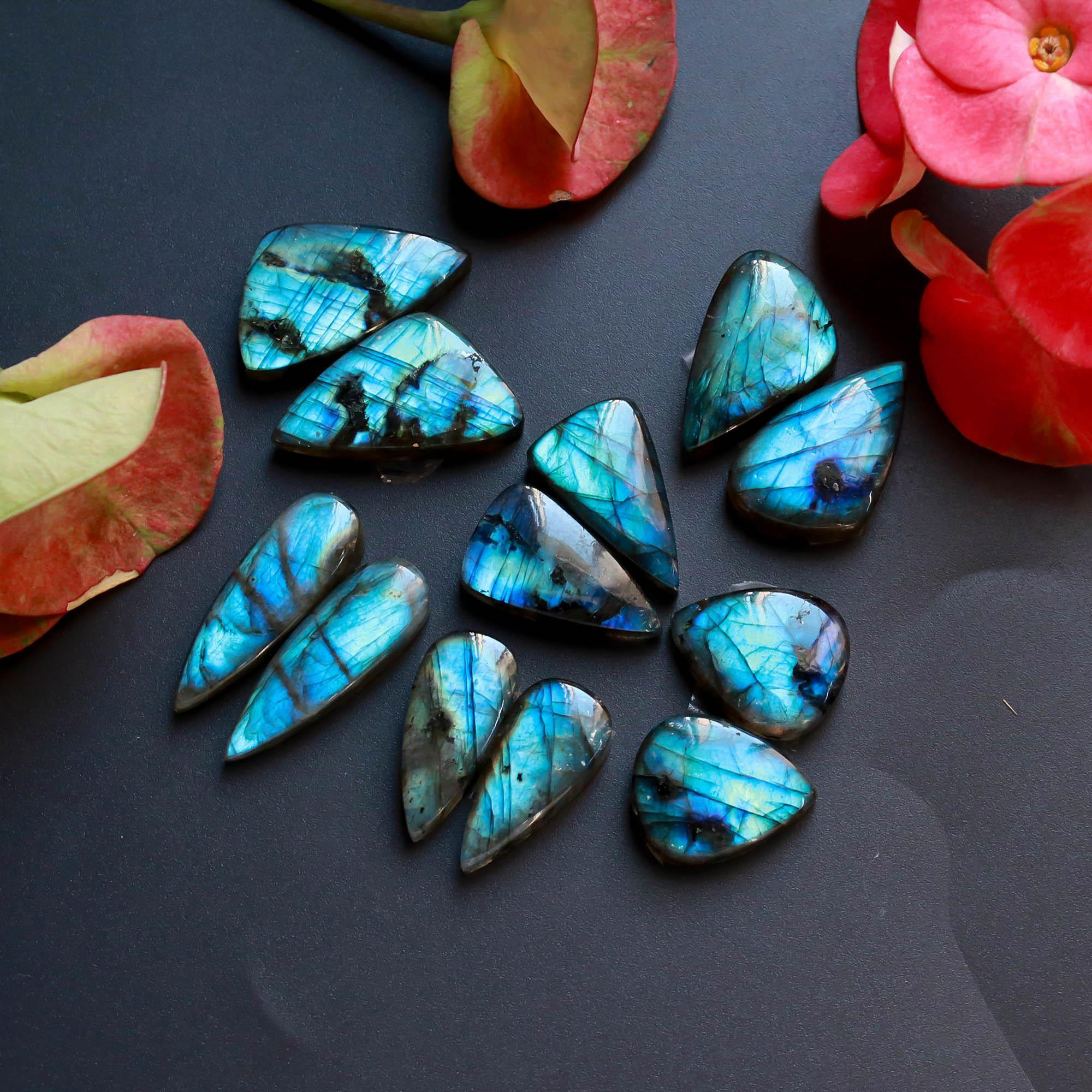 6Pairs 168Cts Natural Labradorite Gemstone Cabochon Pairs25x14 18x15mm 18548