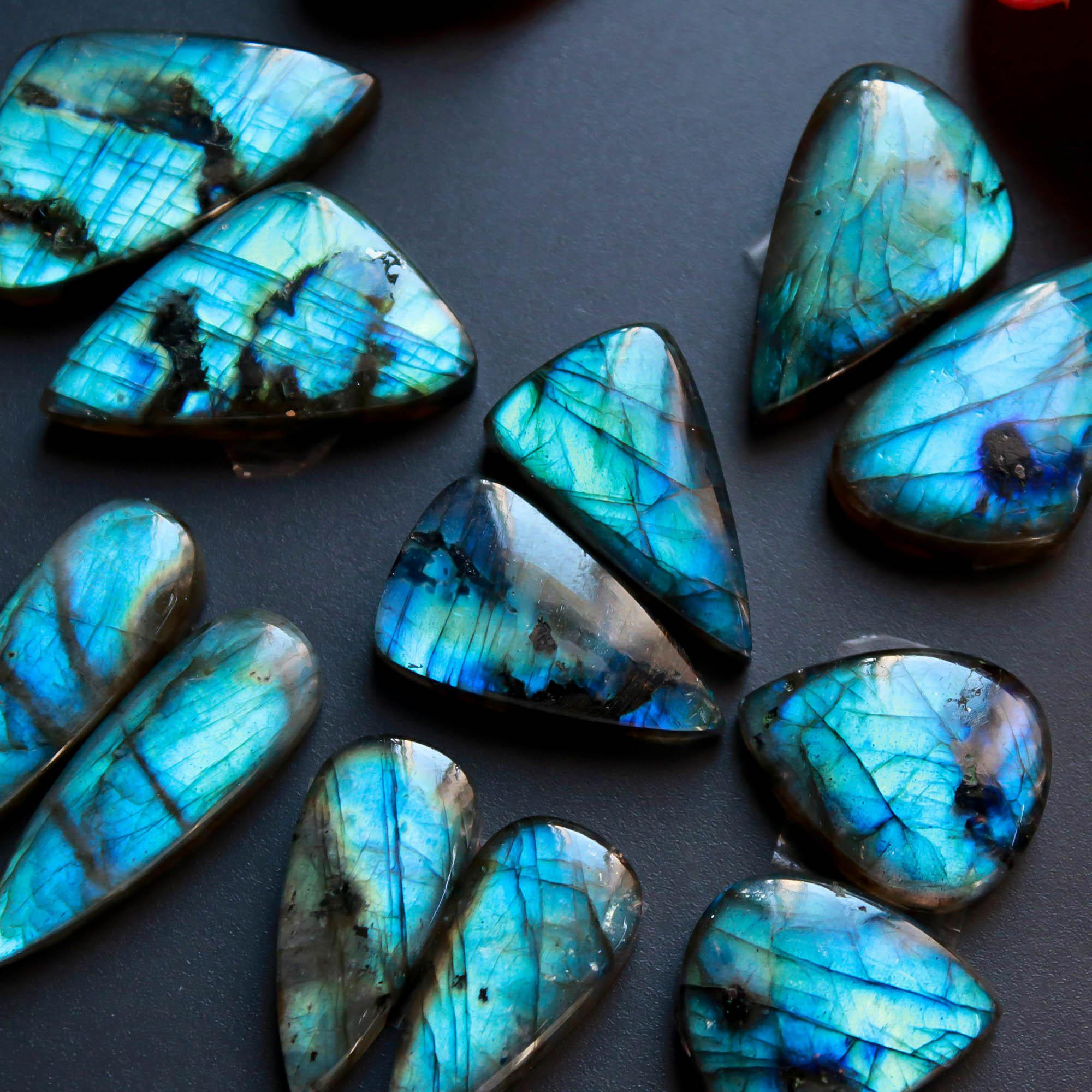 6Pairs 168Cts Natural Labradorite Gemstone Cabochon Pairs25x14 18x15mm 18548