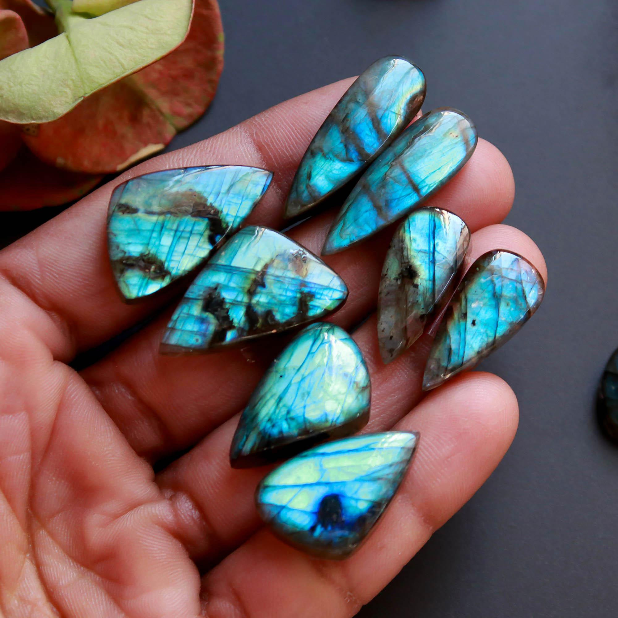 6Pairs 168Cts Natural Labradorite Gemstone Cabochon Pairs25x14 18x15mm 18548