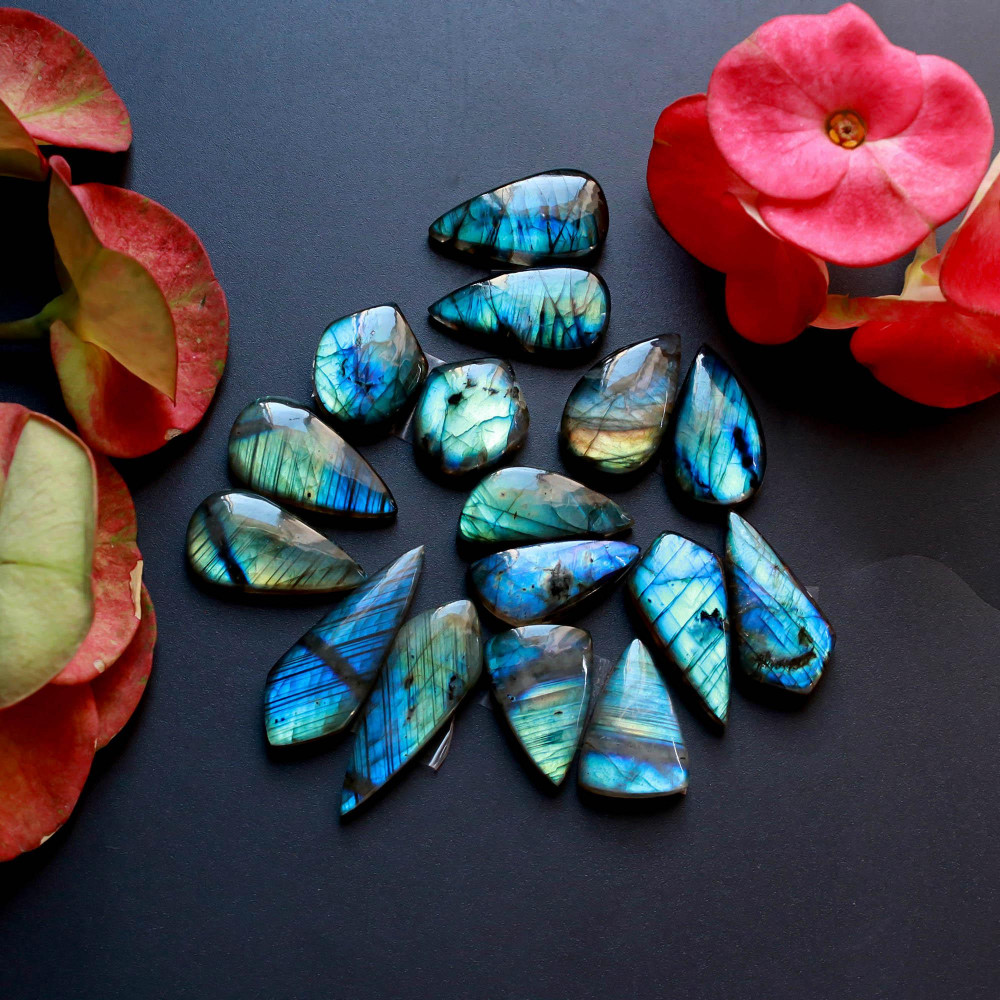 Image of 8Pairs 190Cts Natural Labradorite Gemstone Cabochon Pairs30x10 15x14mm #18550