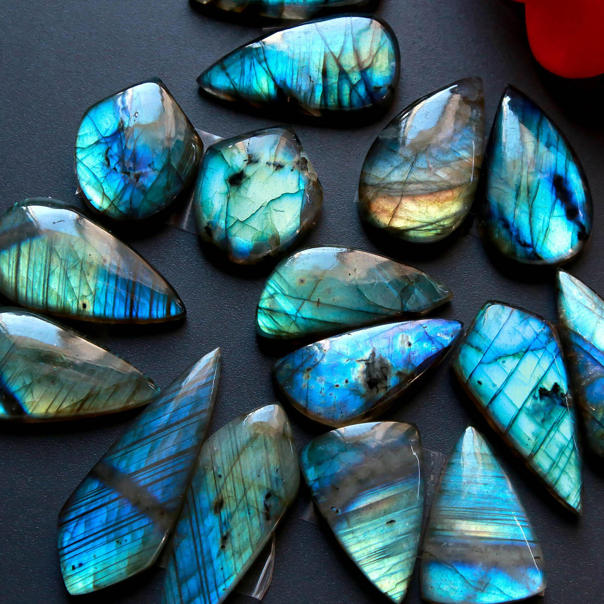 8Pairs 190Cts Natural Labradorite Gemstone Cabochon Pairs30x10 15x14mm 18550