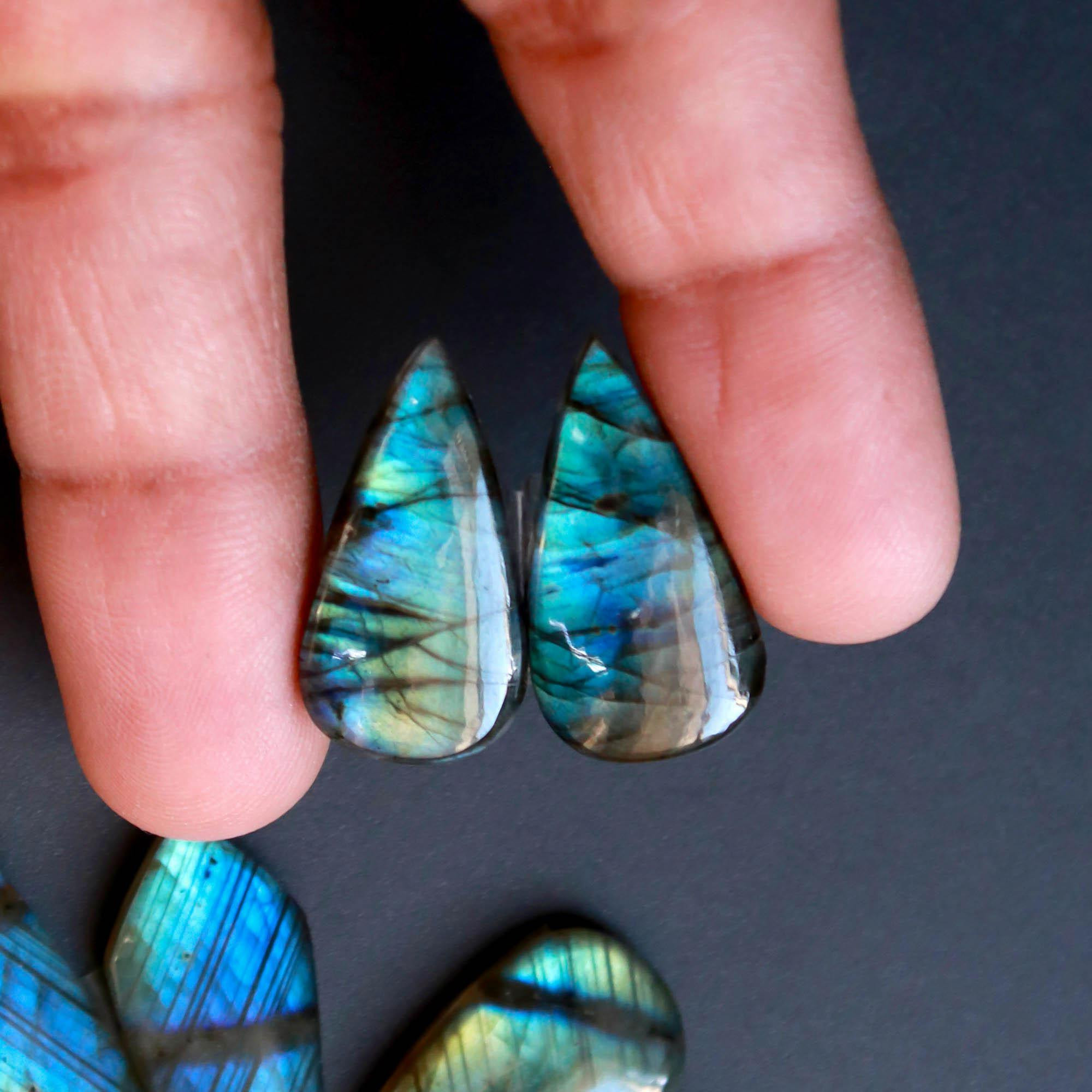 8Pairs 190Cts Natural Labradorite Gemstone Cabochon Pairs30x10 15x14mm 18550