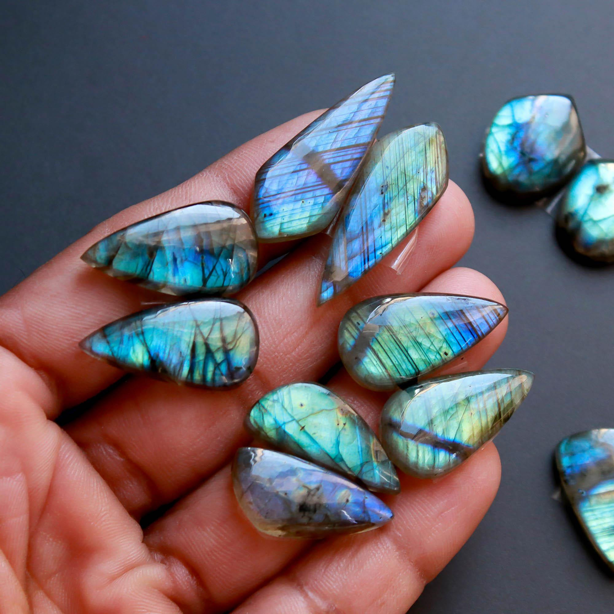 8Pairs 190Cts Natural Labradorite Gemstone Cabochon Pairs30x10 15x14mm 18550