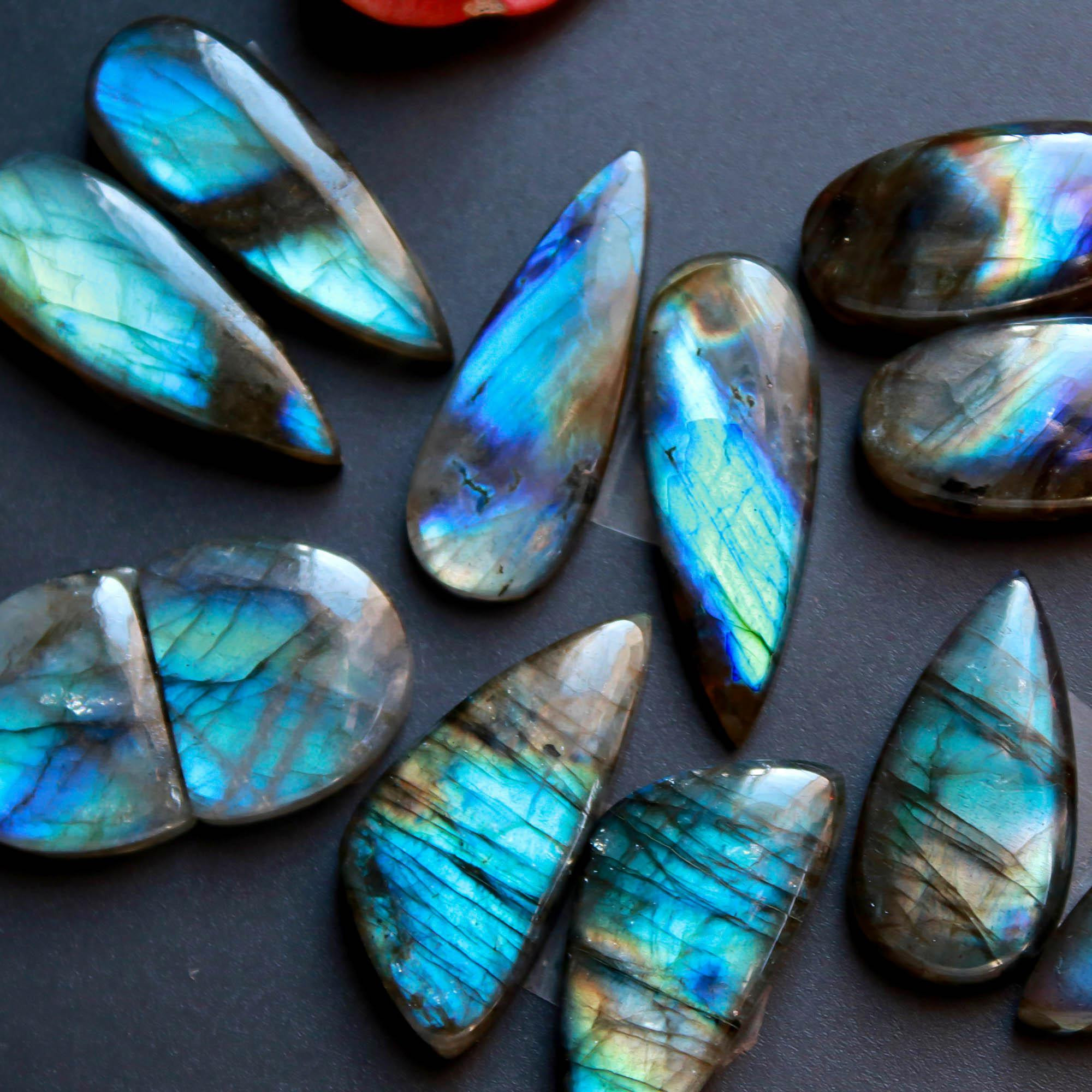6Pairs 174Cts Natural Labradorite Gemstone Cabochon Pairs30x10 15x14mm 18551