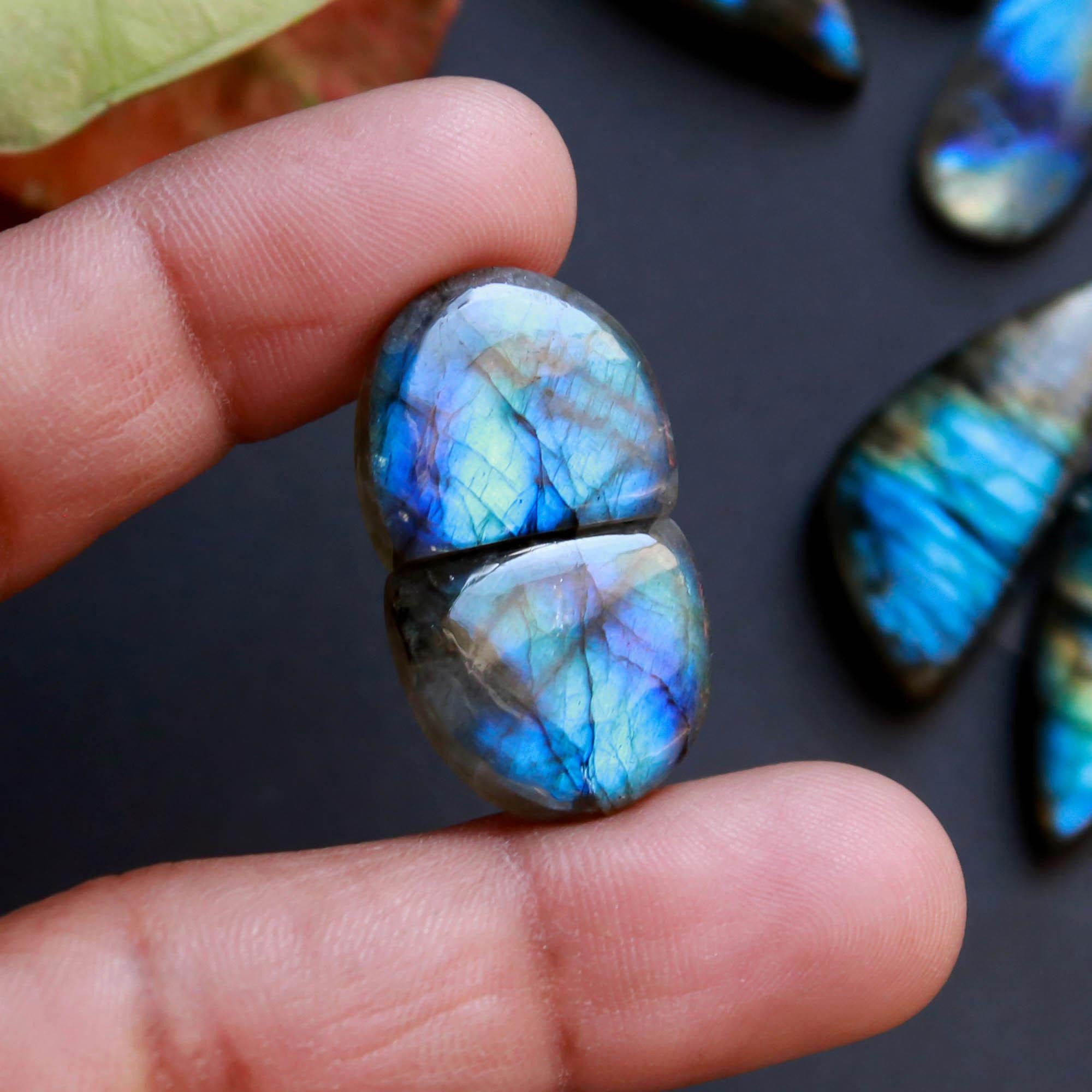 6Pairs 174Cts Natural Labradorite Gemstone Cabochon Pairs30x10 15x14mm 18551
