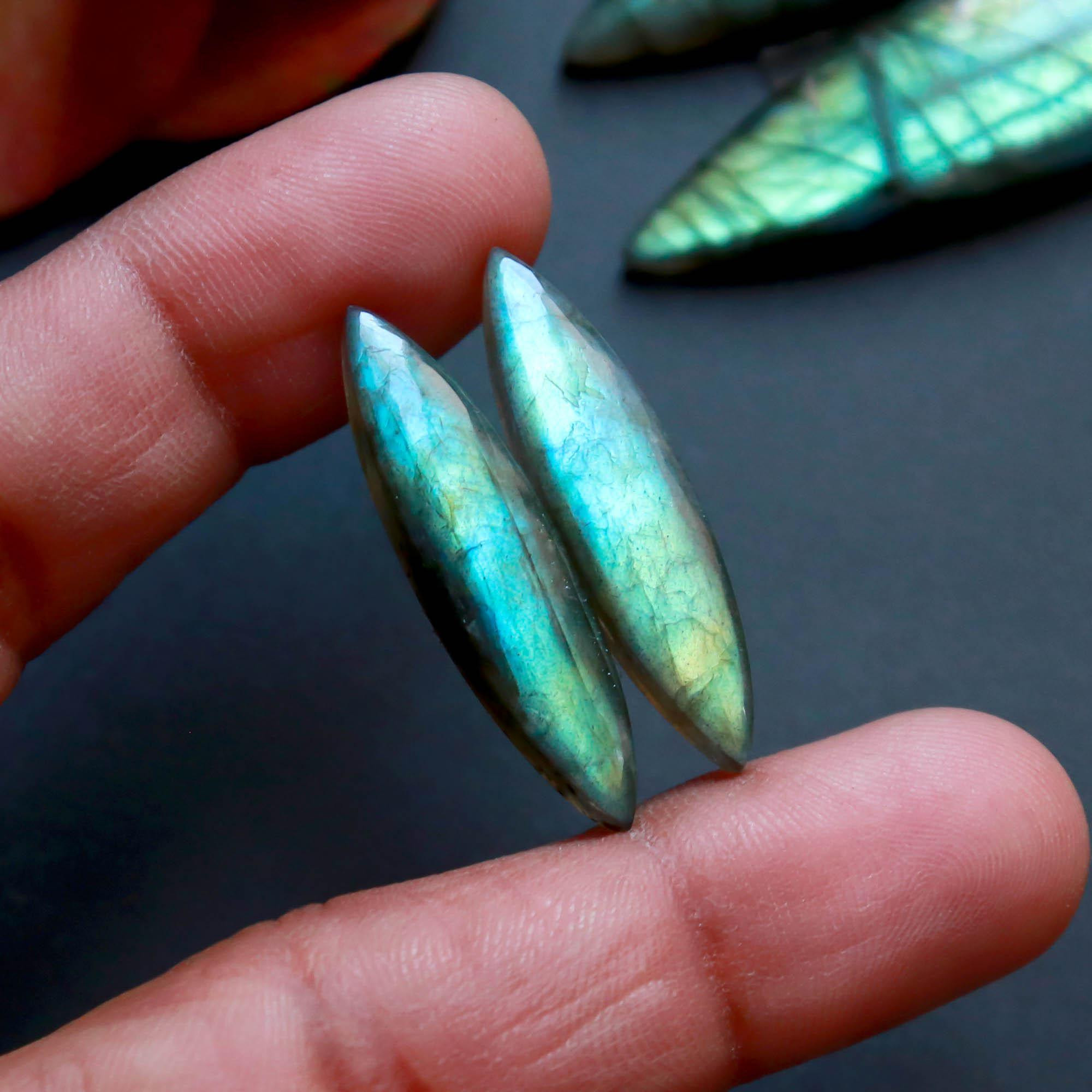 6Pairs 177Cts Natural Labradorite Gemstone Cabochon Pairs40x13 20x12mm 18552