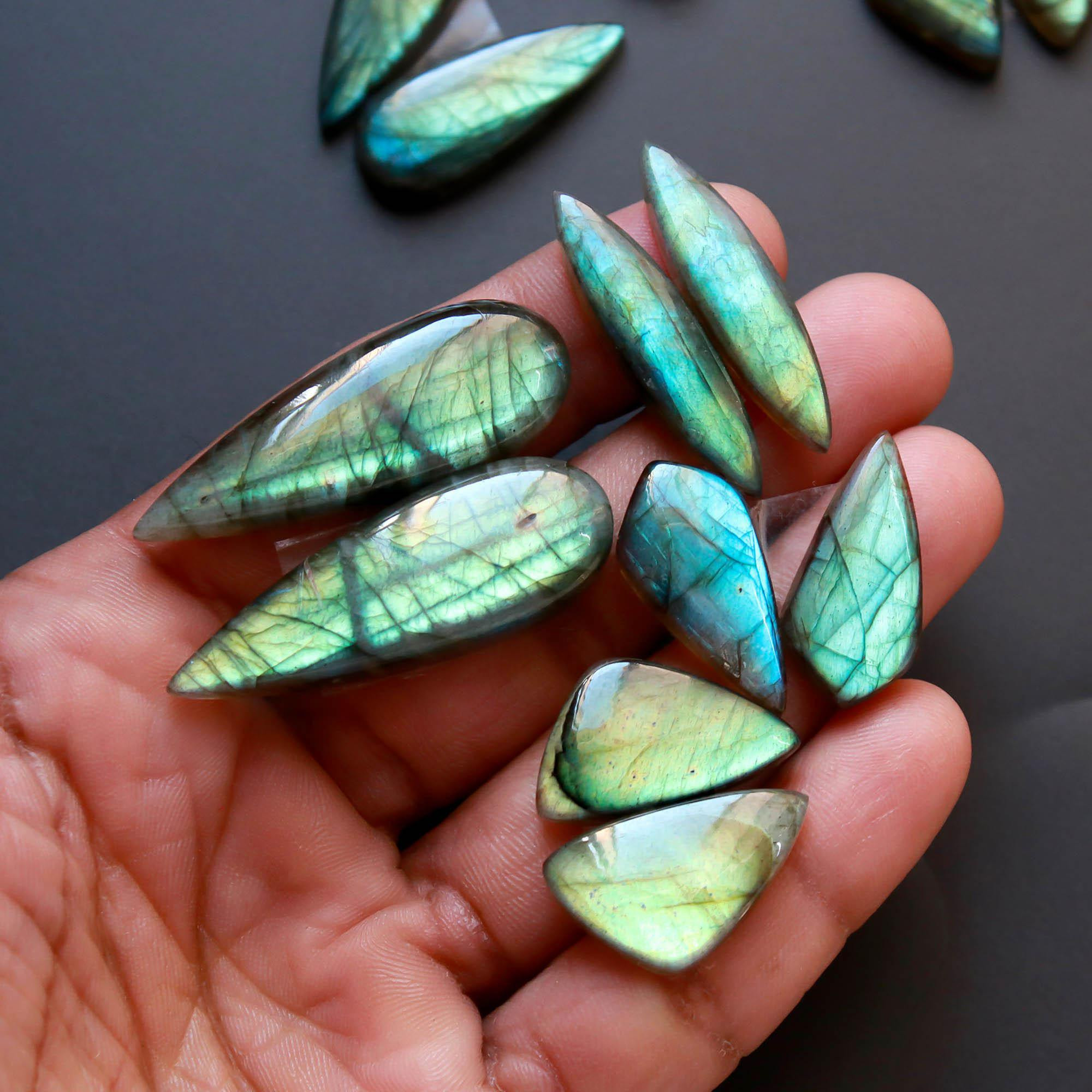 6Pairs 177Cts Natural Labradorite Gemstone Cabochon Pairs40x13 20x12mm 18552