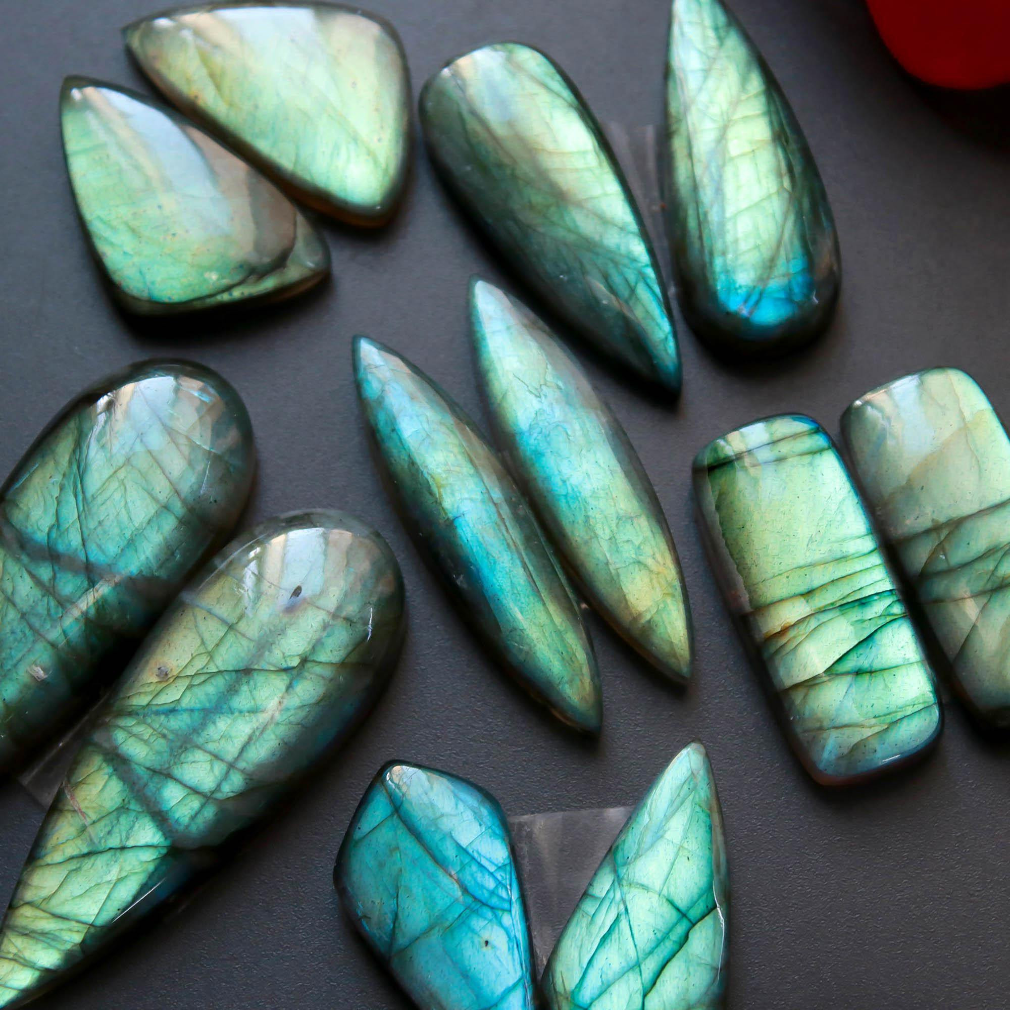 6Pairs 177Cts Natural Labradorite Gemstone Cabochon Pairs40x13 20x12mm 18552