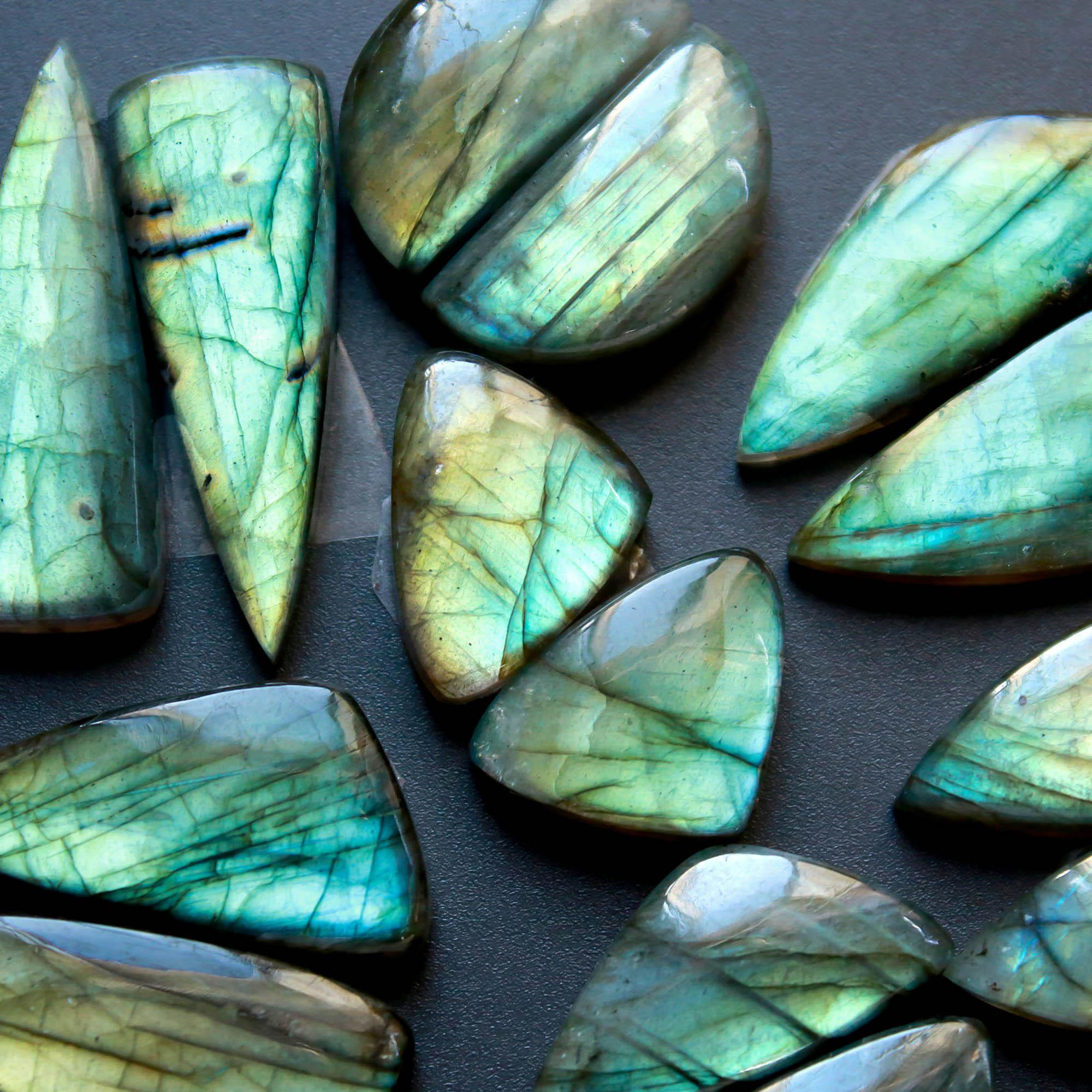 7Pairs 163Cts Natural Labradorite Gemstone Cabochon Pairs30x10 15x10mm 18557