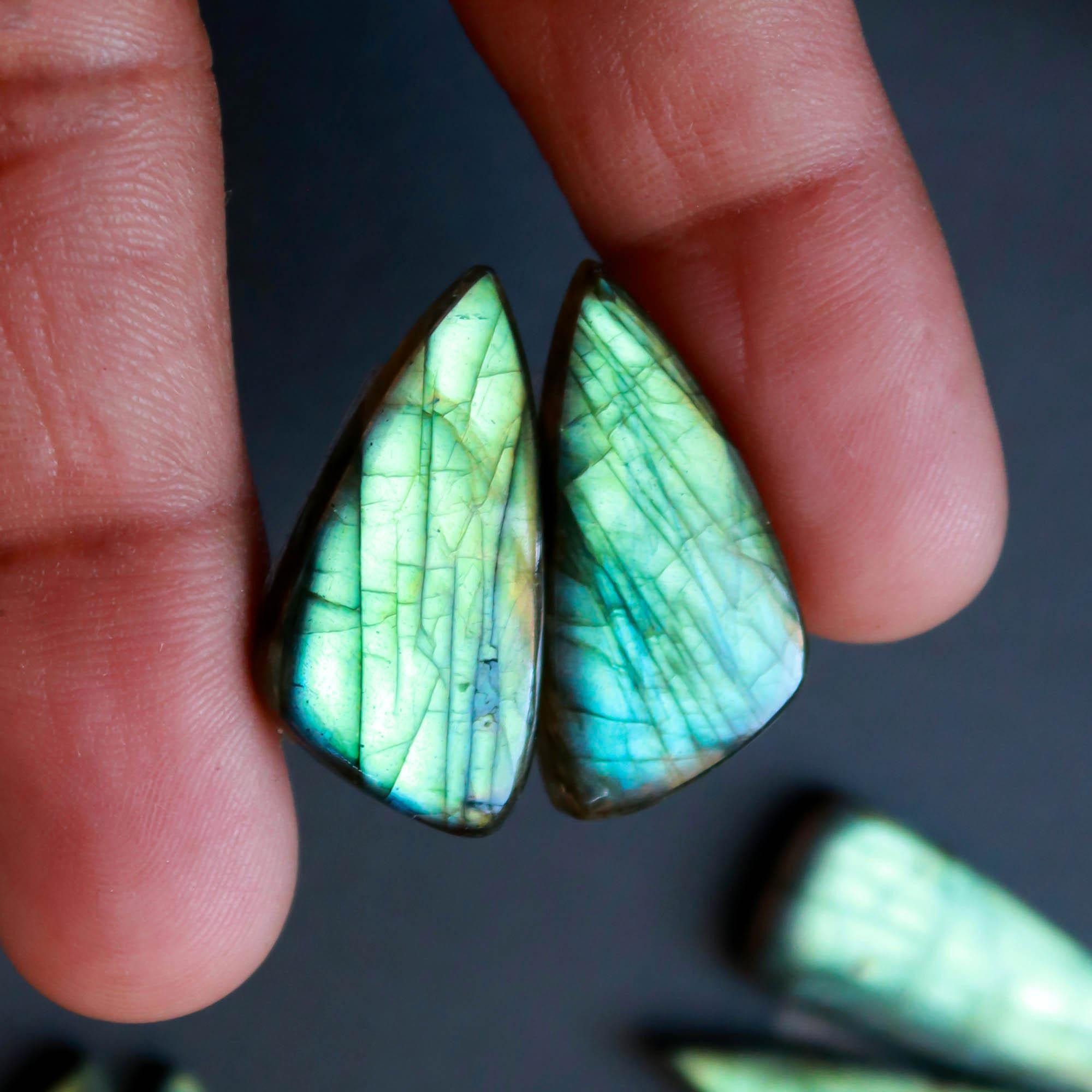 7Pairs 163Cts Natural Labradorite Gemstone Cabochon Pairs30x10 15x10mm 18557