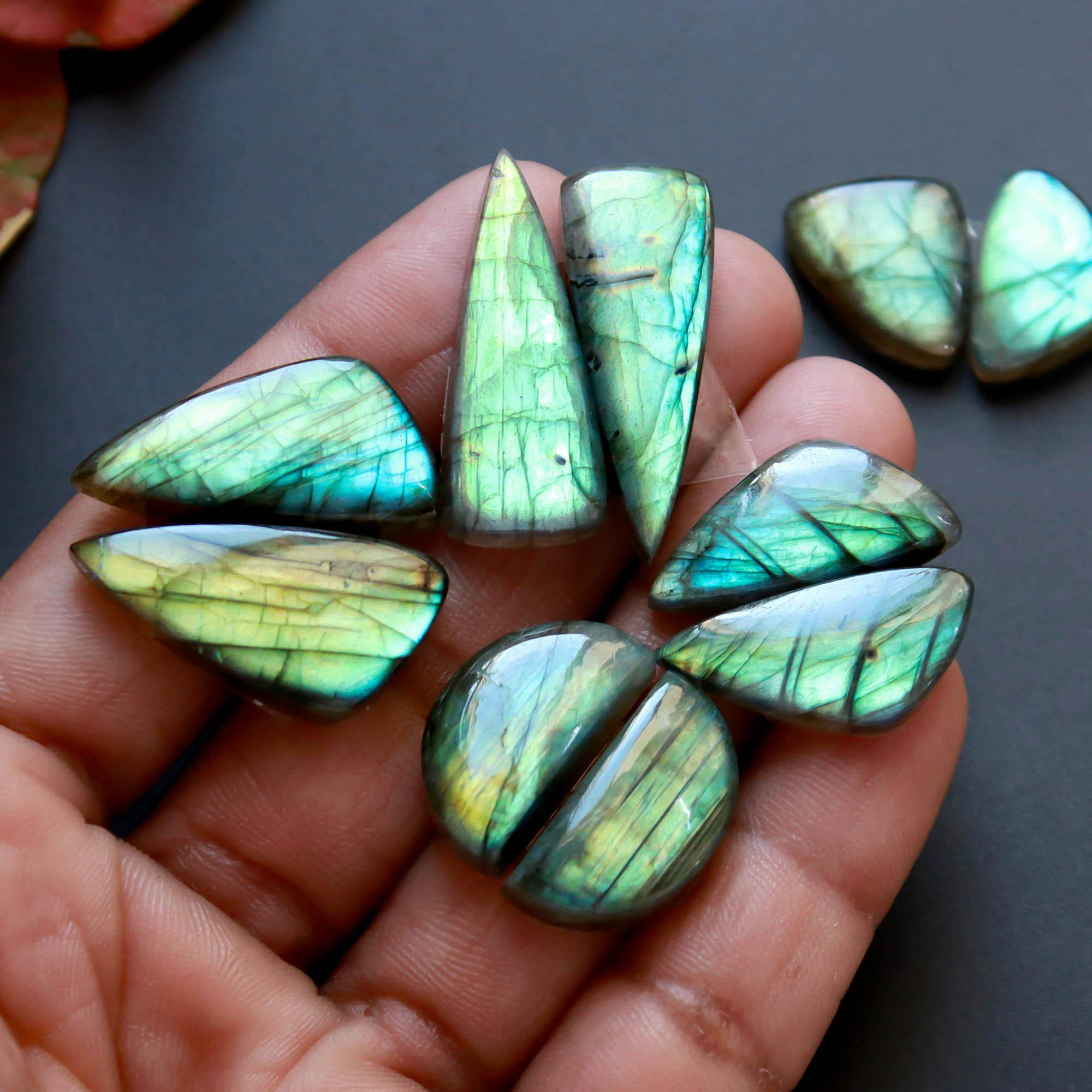 7Pairs 163Cts Natural Labradorite Gemstone Cabochon Pairs30x10 15x10mm 18557
