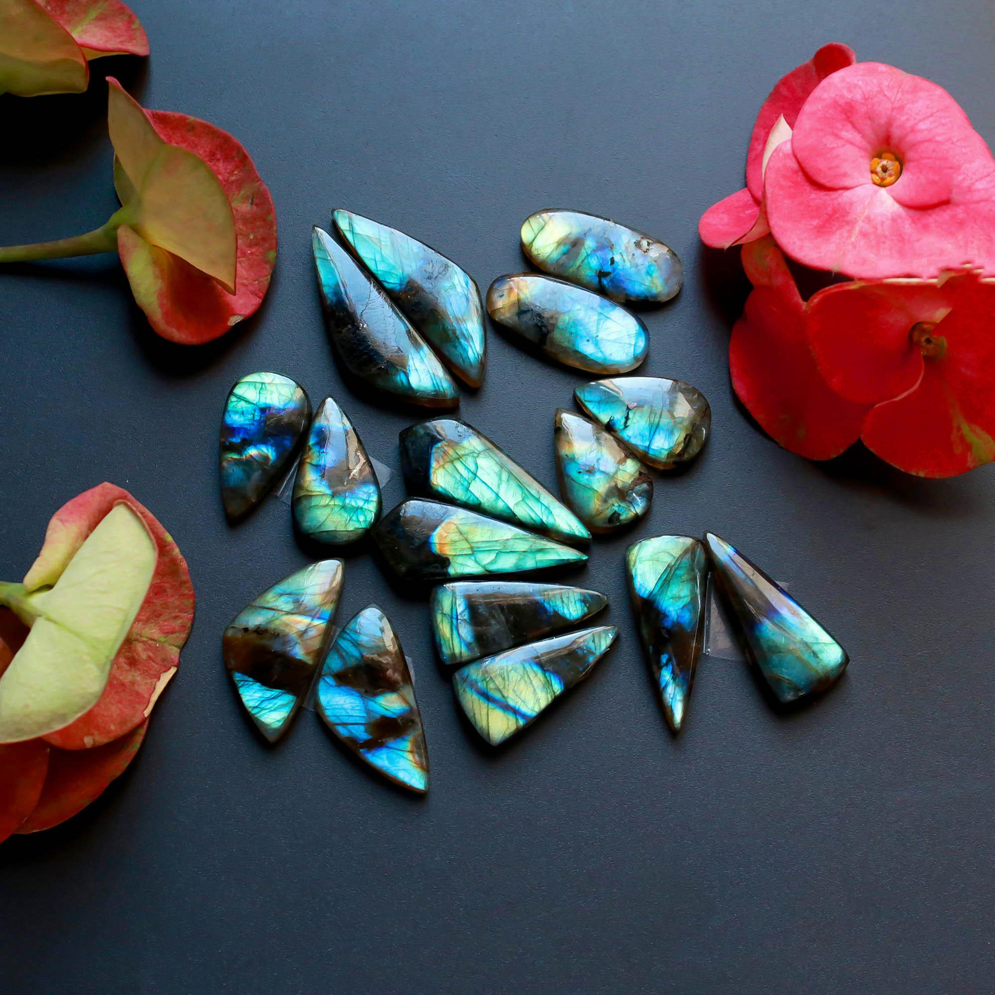 8Pairs 193Cts Natural Labradorite Gemstone Cabochon Pairs31x10 19x10mm 18558