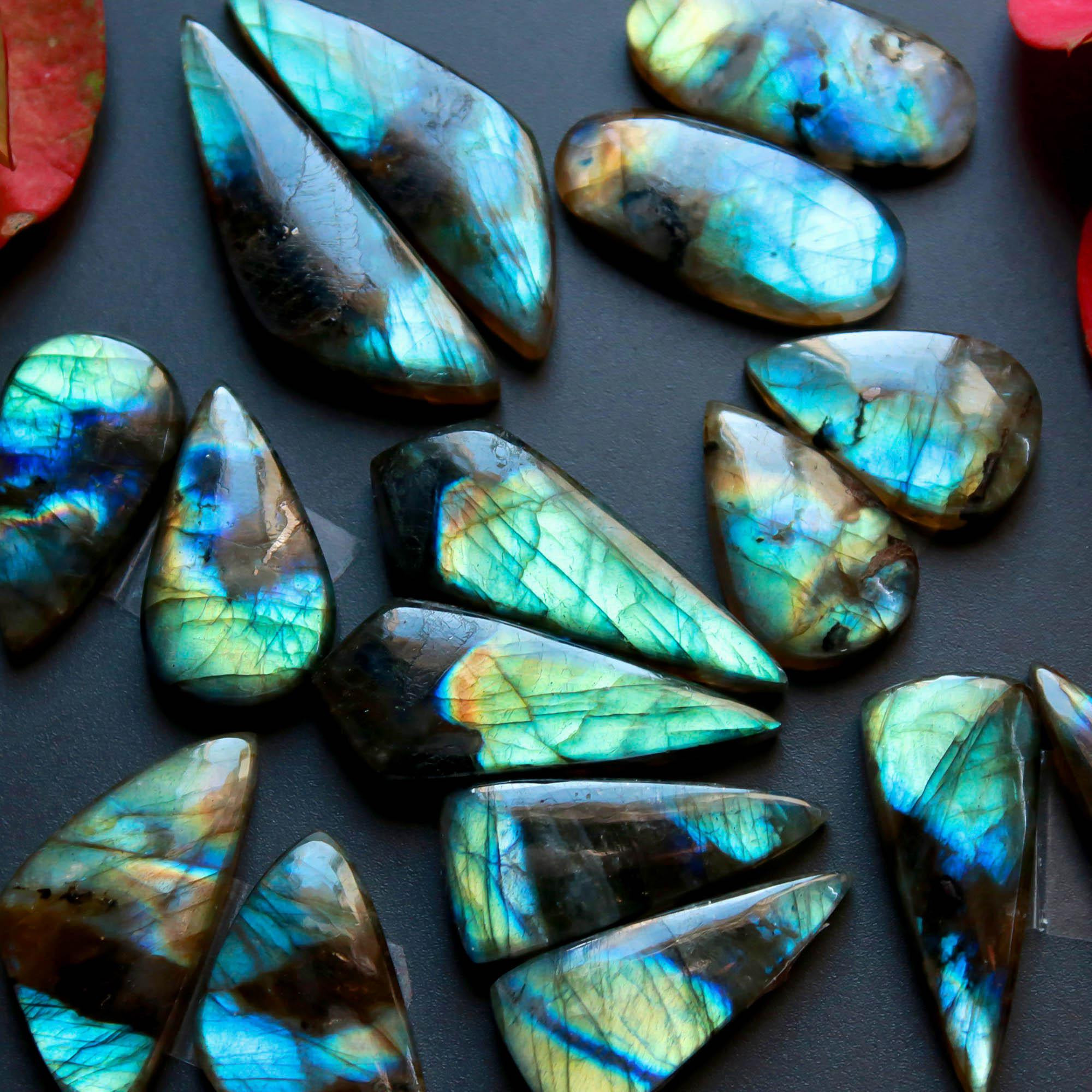 8Pairs 193Cts Natural Labradorite Gemstone Cabochon Pairs31x10 19x10mm 18558
