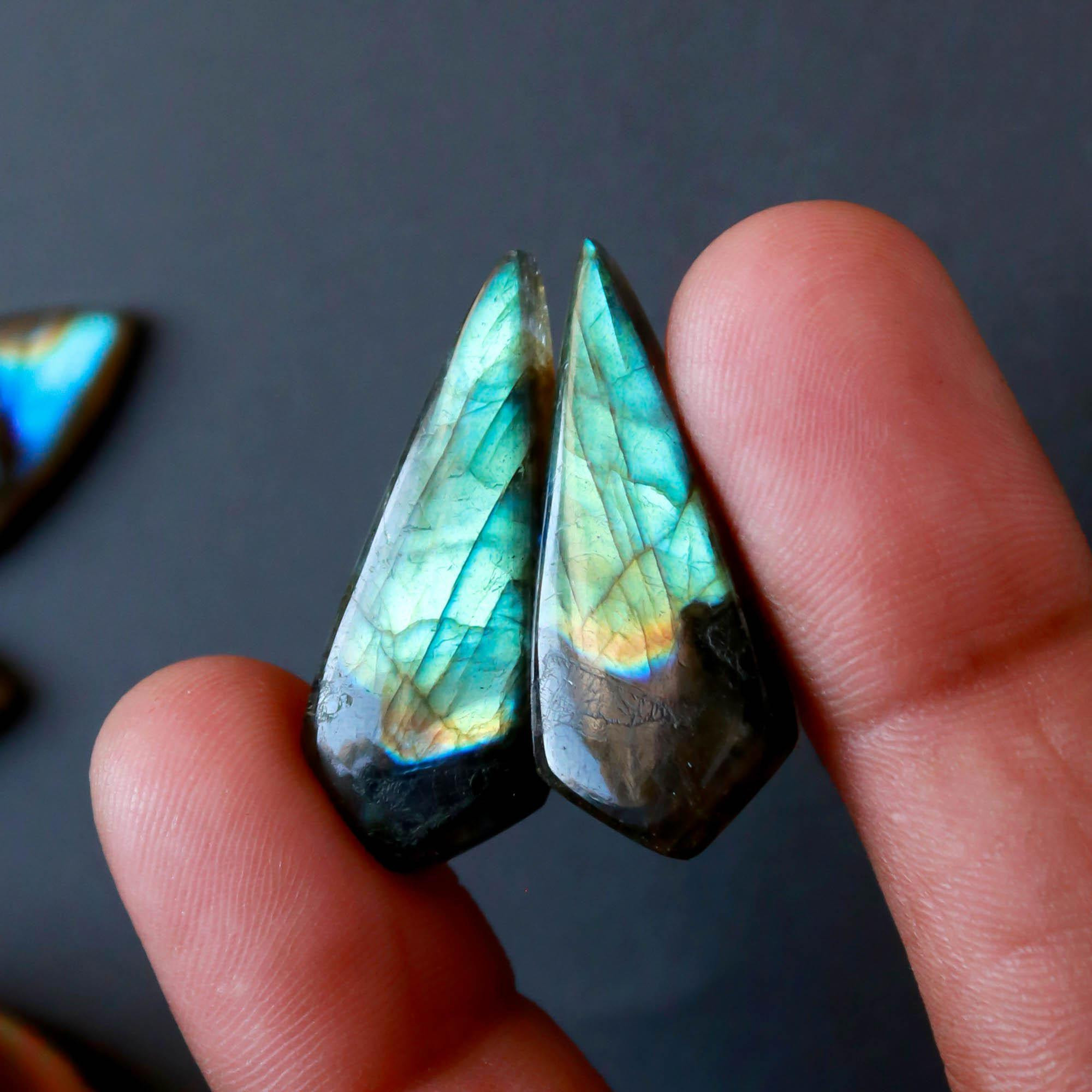8Pairs 193Cts Natural Labradorite Gemstone Cabochon Pairs31x10 19x10mm 18558