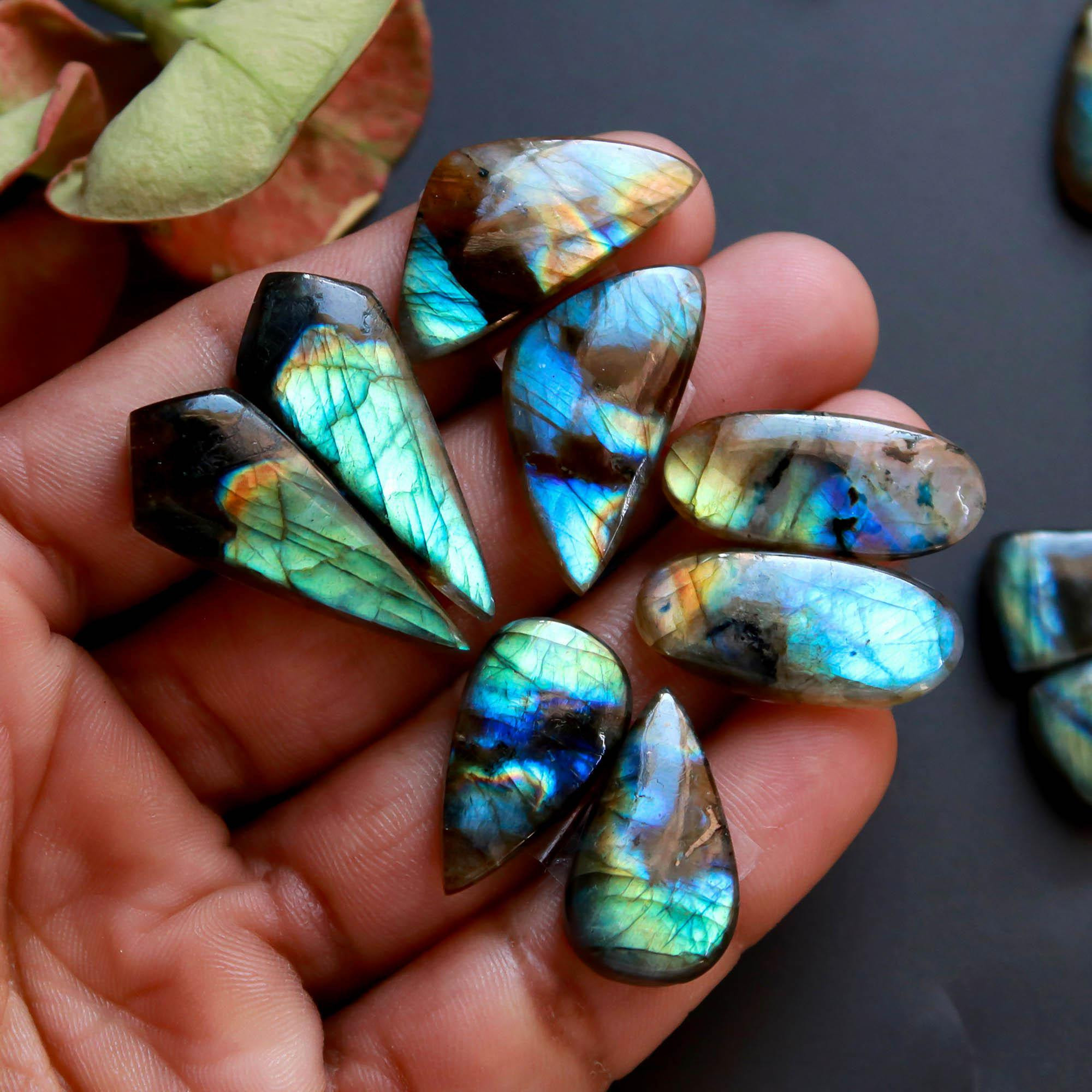 8Pairs 193Cts Natural Labradorite Gemstone Cabochon Pairs31x10 19x10mm 18558