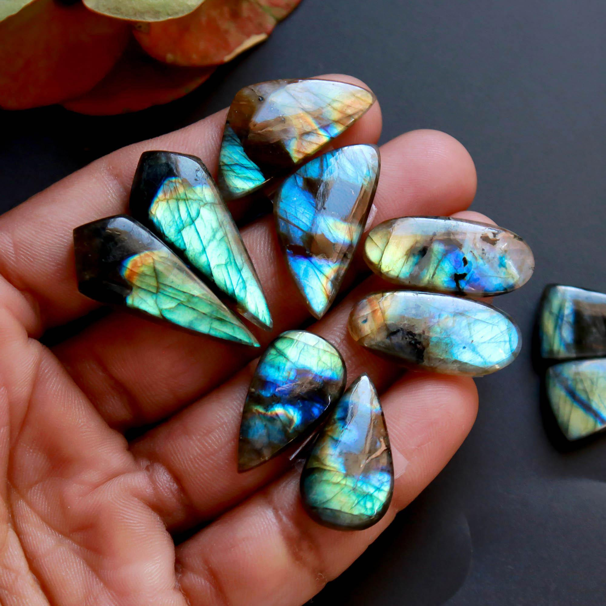 8Pairs 193Cts Natural Labradorite Gemstone Cabochon Pairs31x10 19x10mm 18558