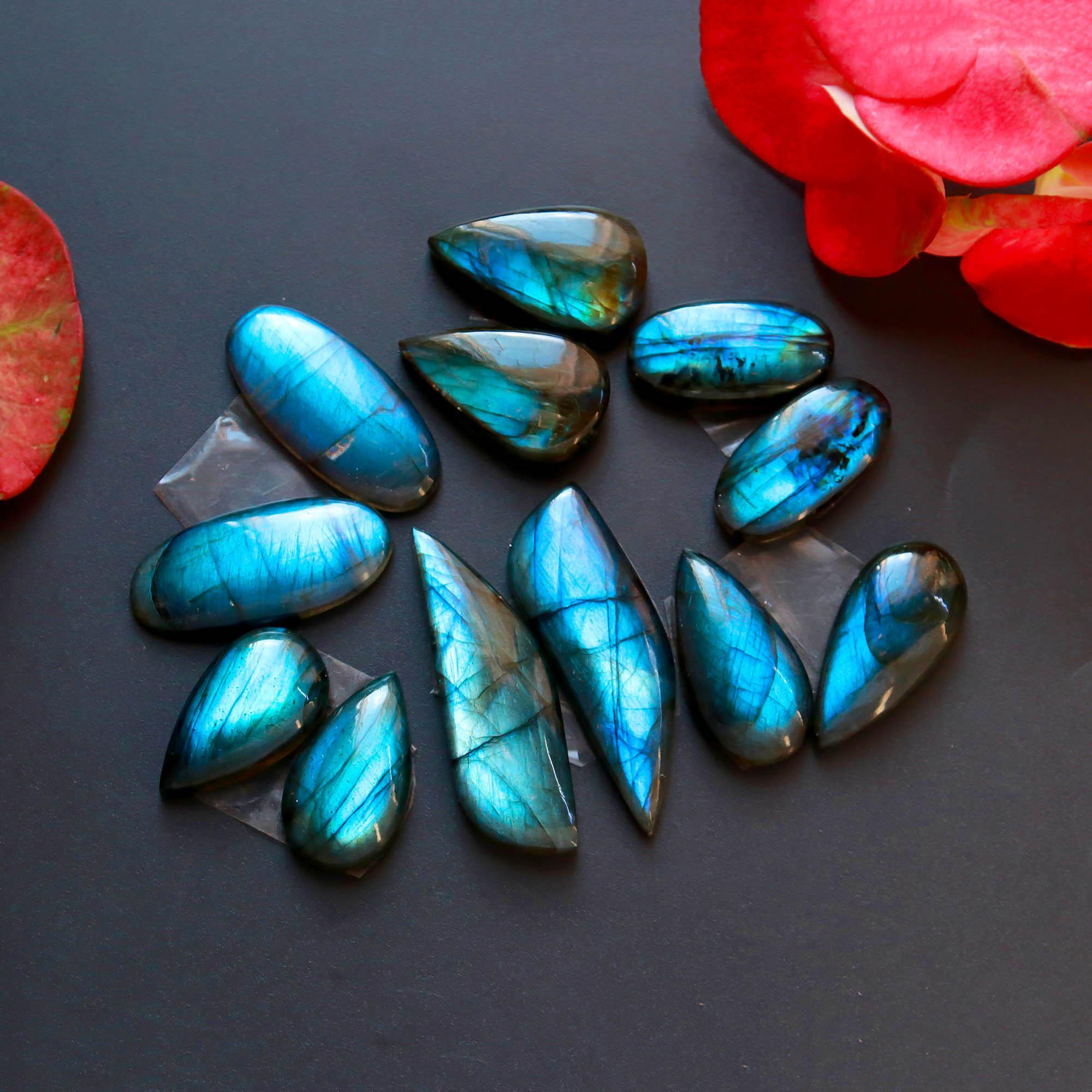 6Pairs 160Cts Natural Labradorite Gemstone Cabochon Pairs35x10 20x10mm 18560