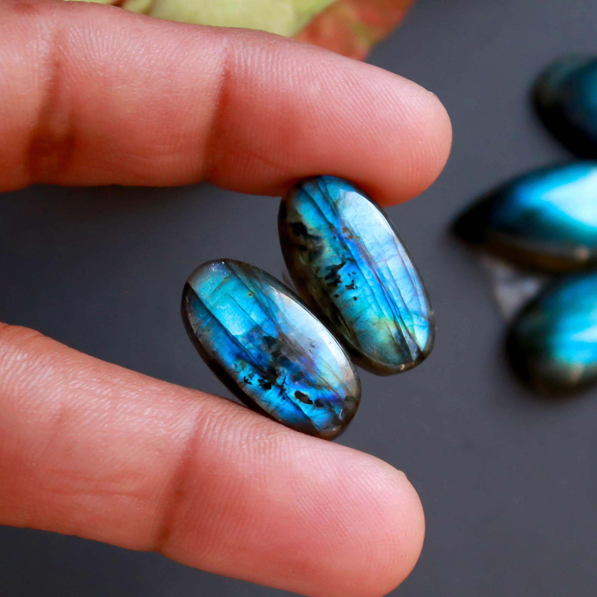 6Pairs 160Cts Natural Labradorite Gemstone Cabochon Pairs35x10 20x10mm 18560