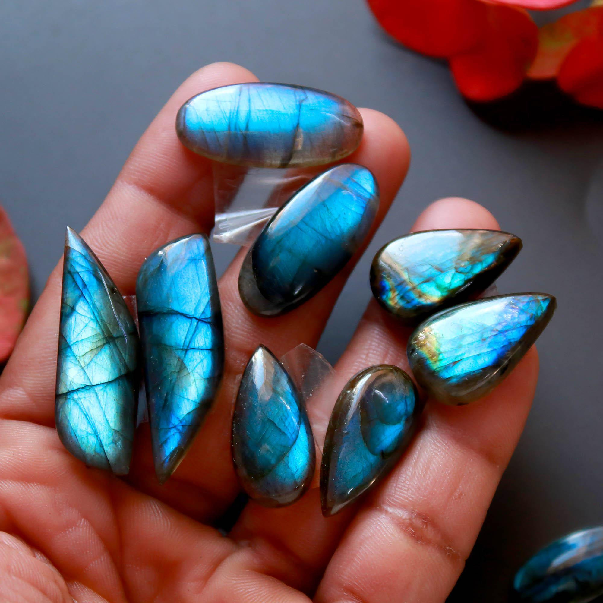 6Pairs 160Cts Natural Labradorite Gemstone Cabochon Pairs35x10 20x10mm 18560
