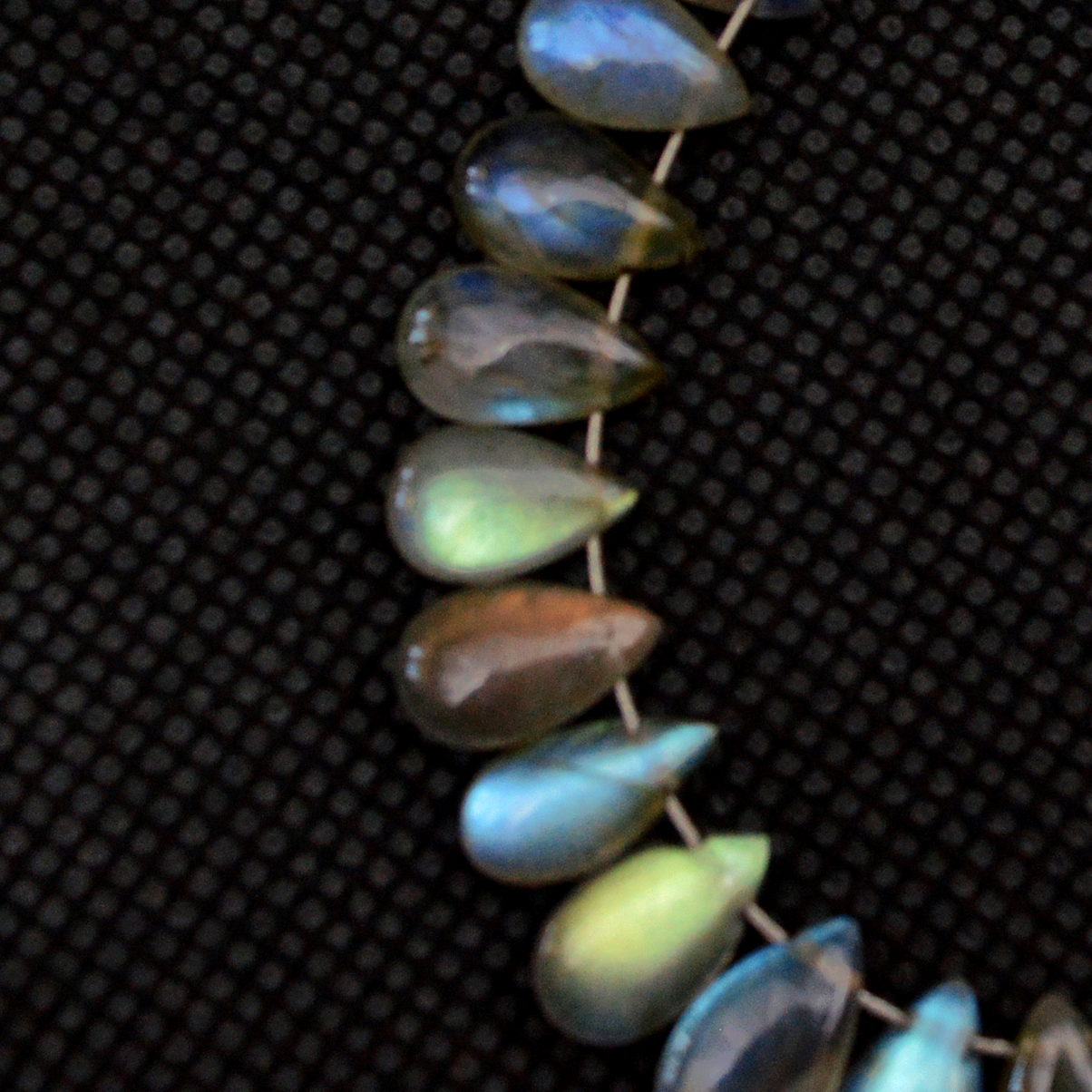 30 Pcs 40 Cts Natural Labradorite Drop Beads Side Drilled Briolette Gemstone 10x5 6x4mm 18565