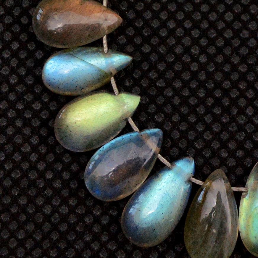 30 Pcs 40 Cts Natural Labradorite Drop Beads Side Drilled Briolette Gemstone 10x5 6x4mm 18565