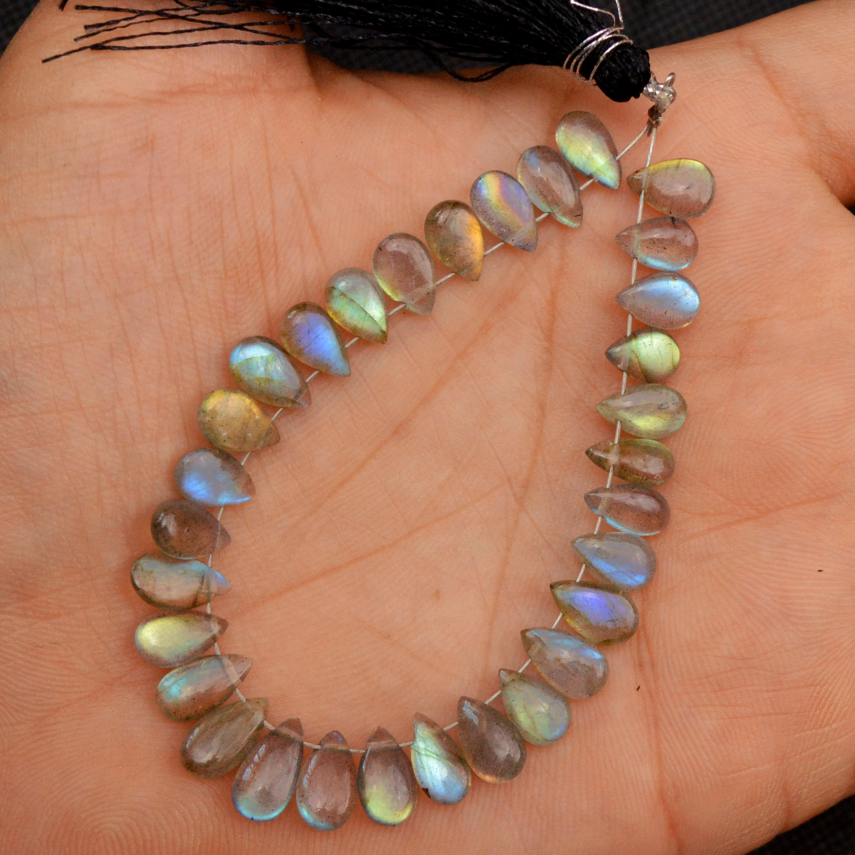 30 Pcs 40 Cts Natural Labradorite Drop Beads Side Drilled Briolette Gemstone 10x5 6x4mm 18565