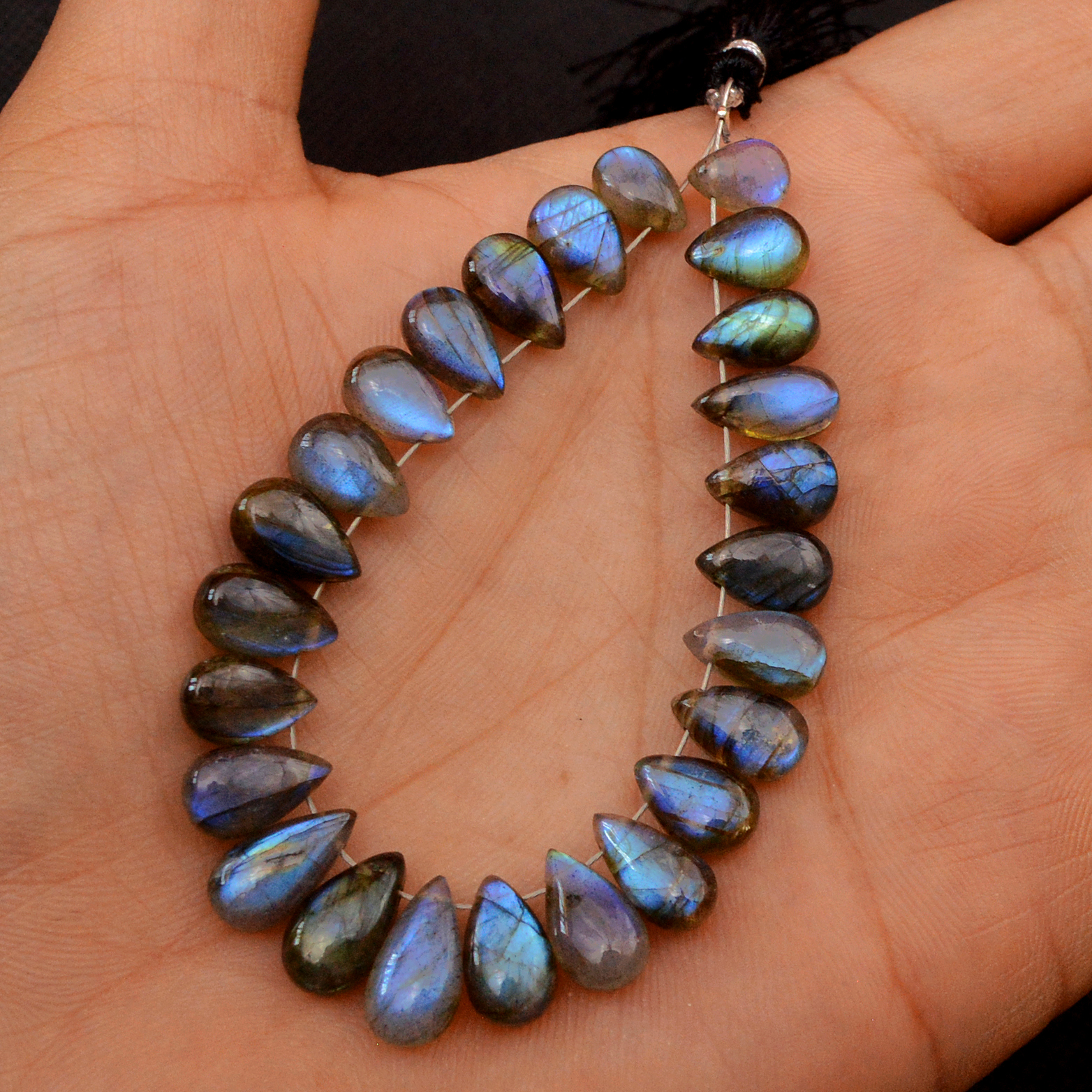 25 Pcs 64 Cts Natural Labradorite Drop Beads Side Drilled Briolette Gemstone 10x5 5x4mm 18569