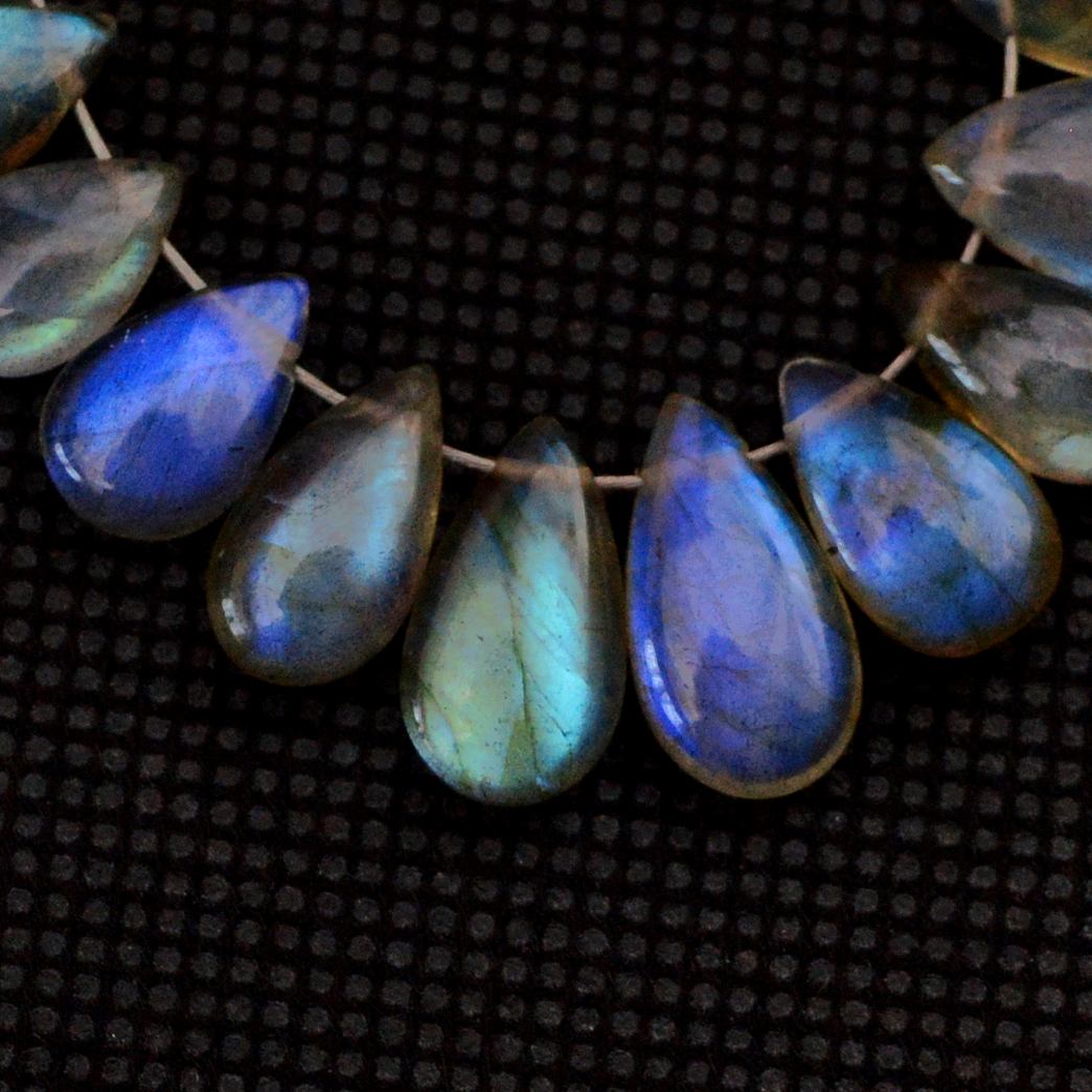 25 Pcs 48 Cts Natural Labradorite Drop Beads Side Drilled Briolette Gemstone 13x5 6x5mm 18570